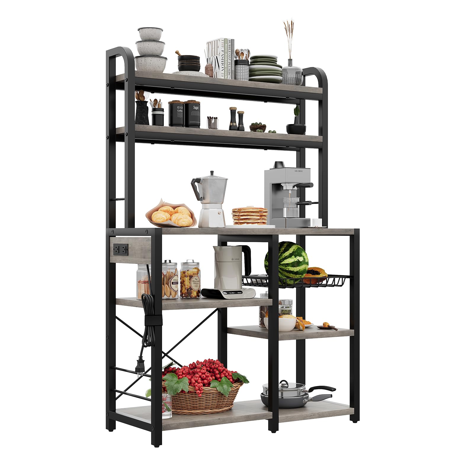 Zstar Soporte para Microondas, Estante De Cocina con Canasta De Alambre, Estante De Almacenamiento Independiente Grande De 6 Niveles para Cocina, Comedor y Sala De Estar