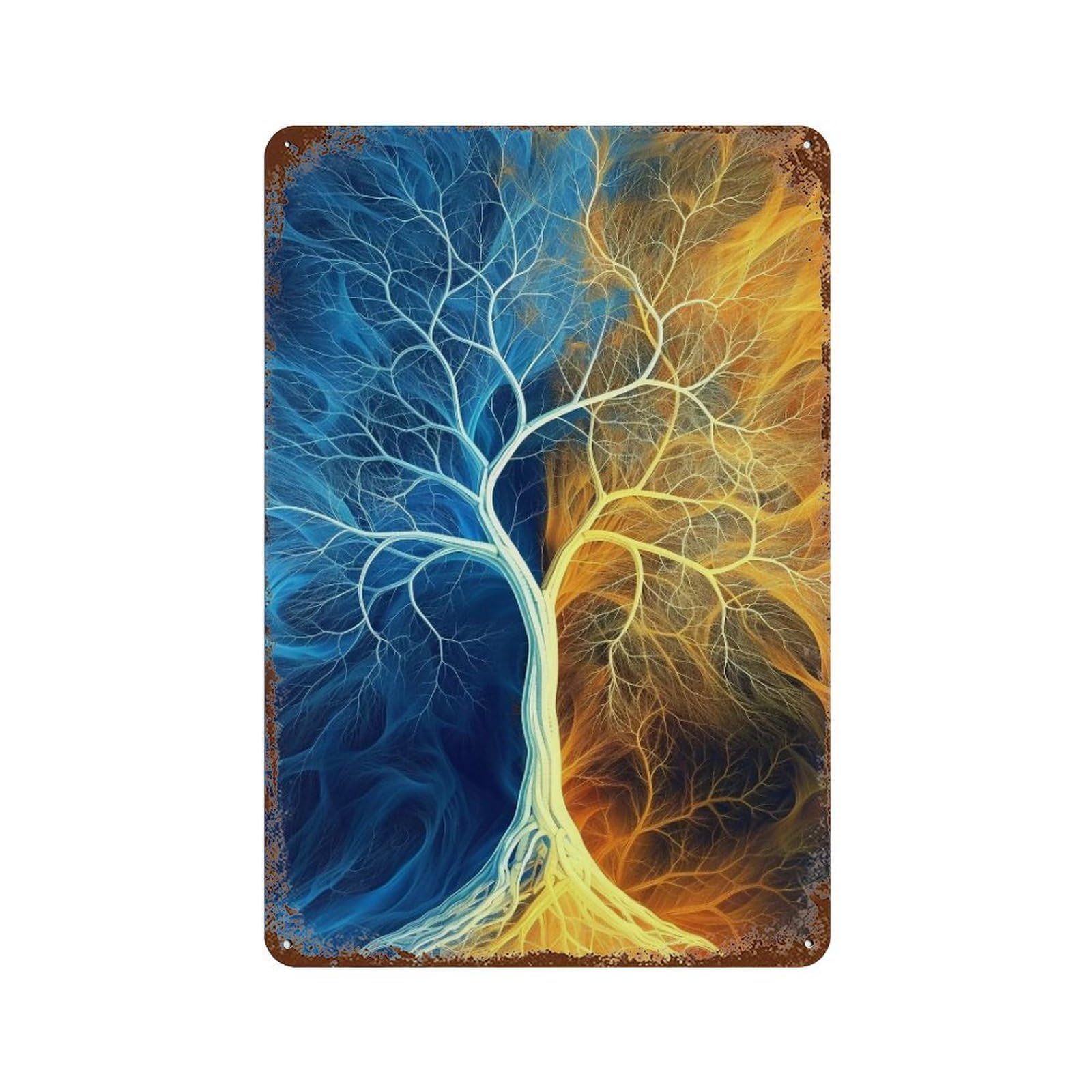 WUJHGRSG Split Hue Filament Symmetrical Bare Tree 03 Wall Art Retro Iron Vintage Metal Tin Sign Poster Modern Decor for Home Cofffee Club Bar Shop Style 30x20cm