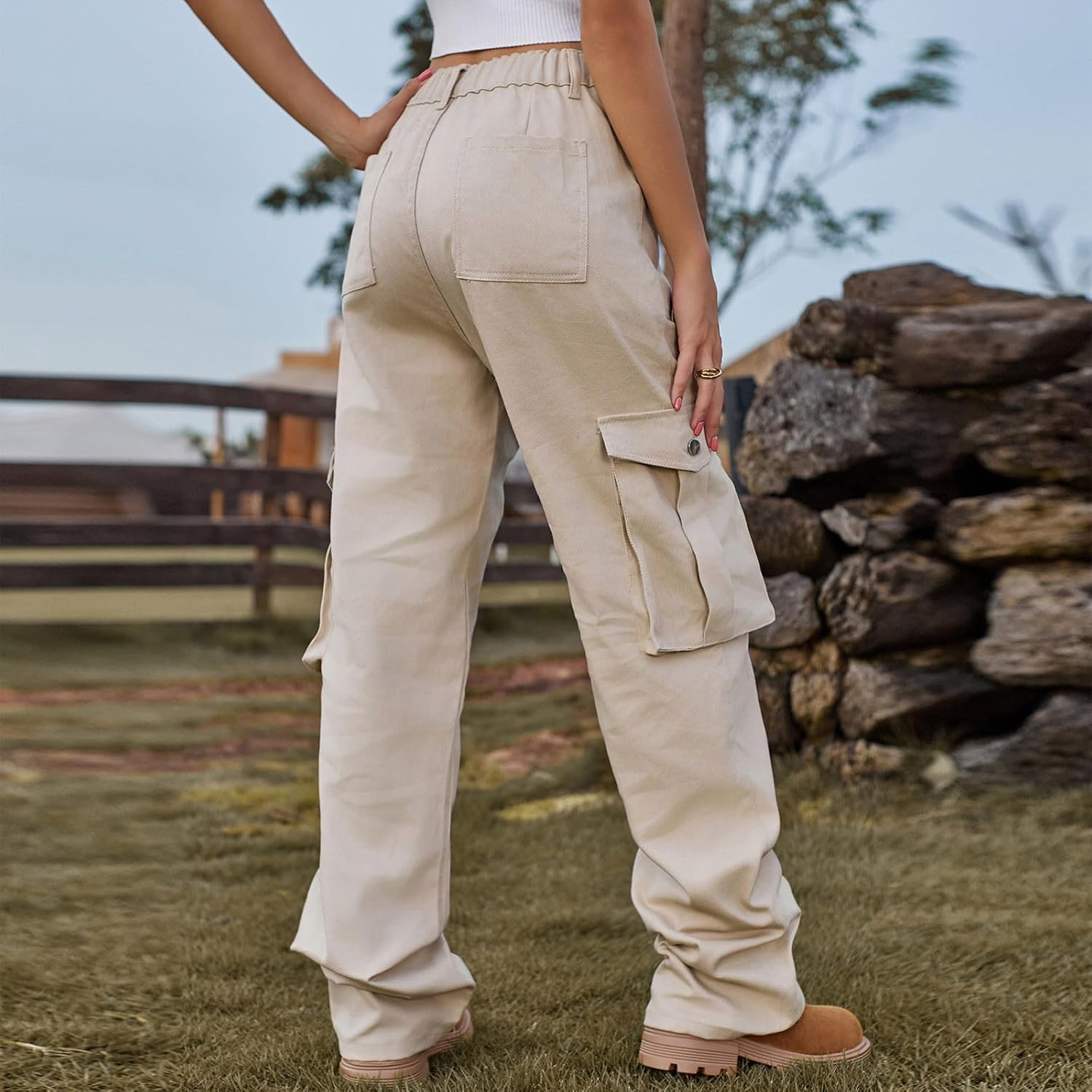 Relaxed Fit Women Cargo Pants Joggers Pants Elastic High Waist Y2K Teen Girls Pants Casual Straight Wide Leg Trousers