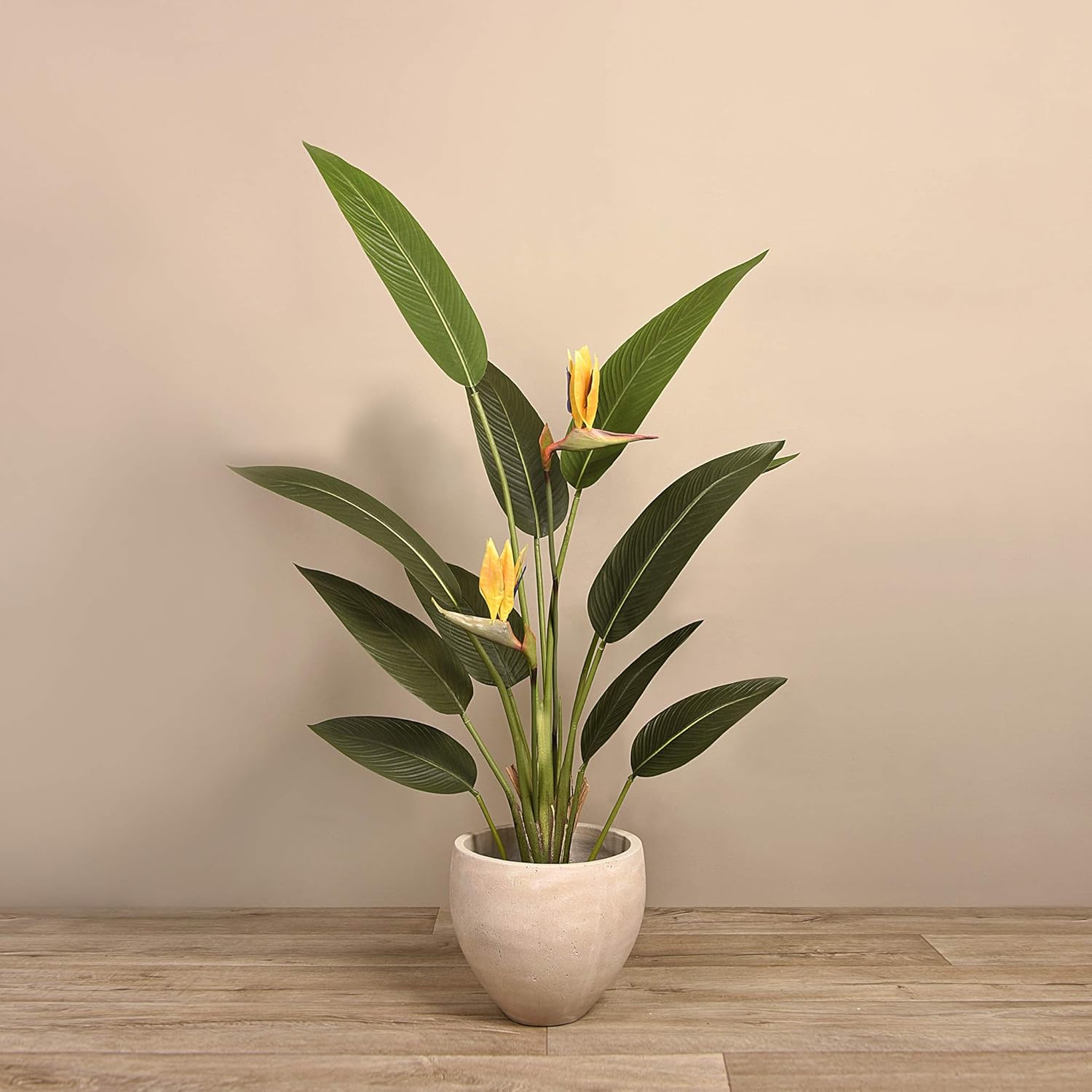 Potted Artificial Strelitzia Plant, Trendy High Quality Luxury Silk Fabric Yellow Green Decorative Indoor Faux Plant, 59" Tall, 4.4 lbs, Vase 4.9"