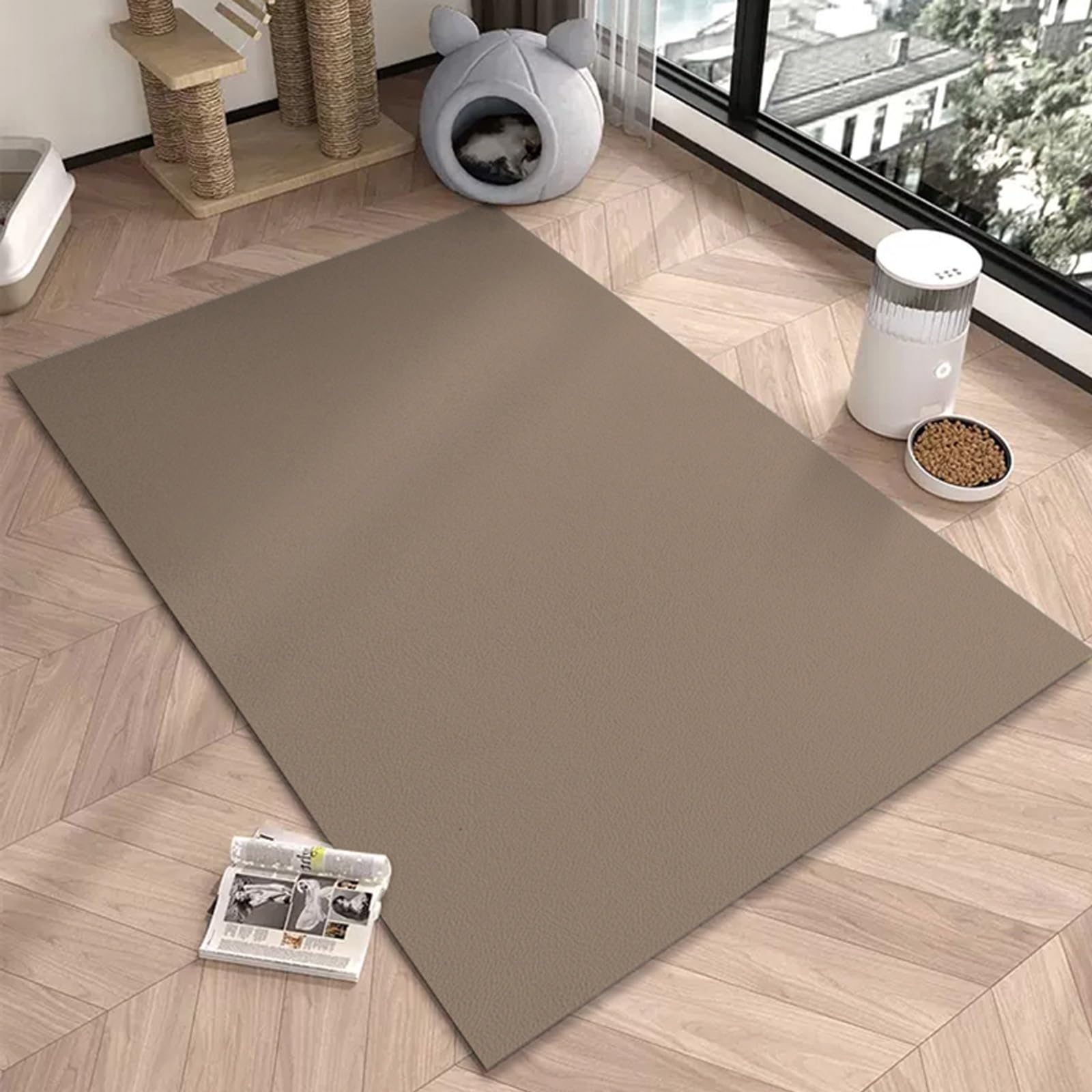 Impermeabile Tappetino Ciotola Cane, Faciledapulire Cancellabile Sottociotola Antiscivolo, Sottociotola Gatto In PVC, Durevole Tappetino Per Cani, Tappetino Per Ciotola Per Cani E Gatti(Brown,100x140c