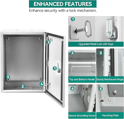 Miniatura 2 de YITAHOME Caja eléctrica NEMA 4X, 16 × 12 × 8 '' Caja eléctrica al aire libre certificada UL, IP66 resistente al agua a prueba de polvo, acero