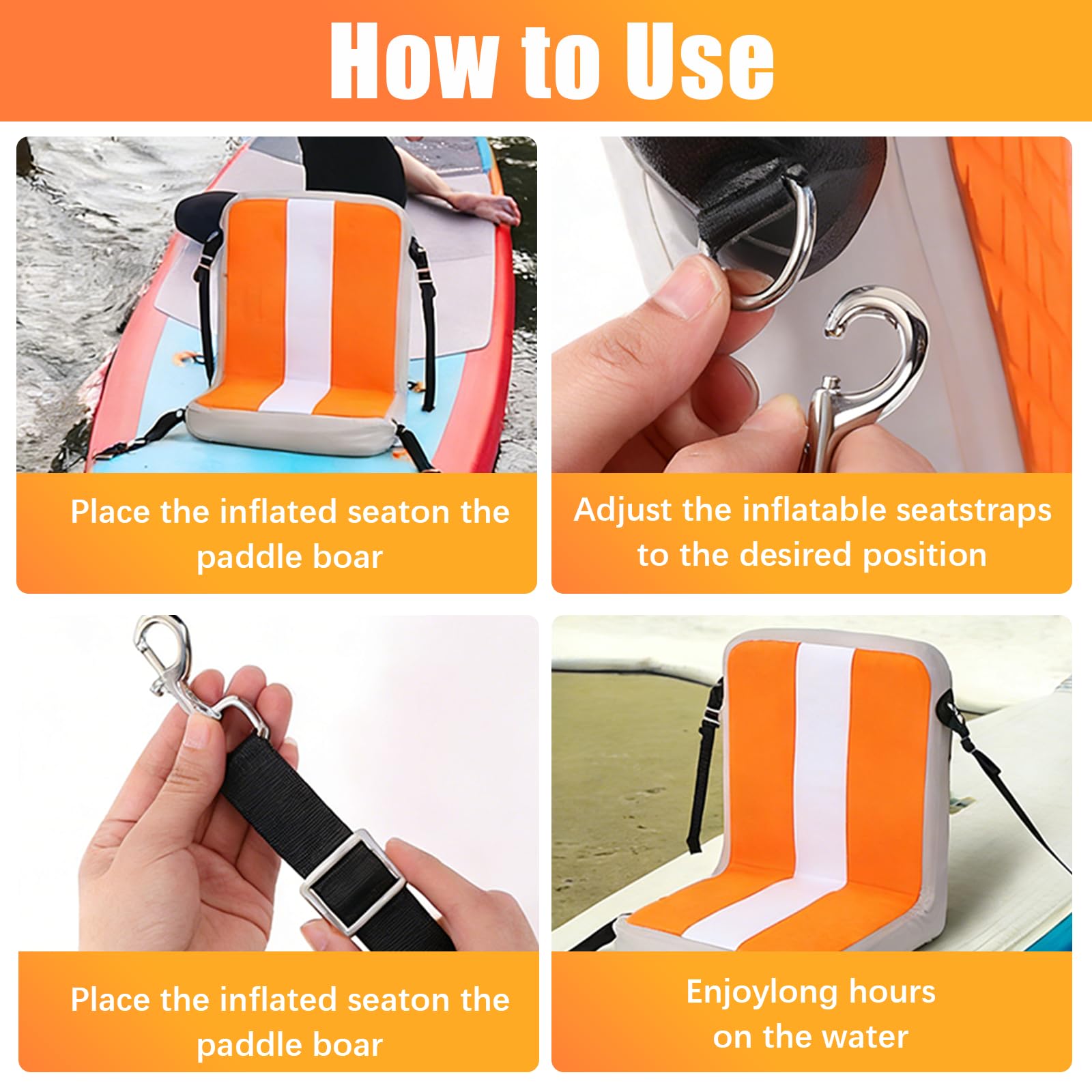 Asiento Para Tabla De Paddle Surf, Asiento Kayak Inflable Universal Con Ergonómico Respaldo Ajustable Para Tablas De Surf Pesca Kayak Y Camping Al Aire Libre Para Adultos - 45x40cm