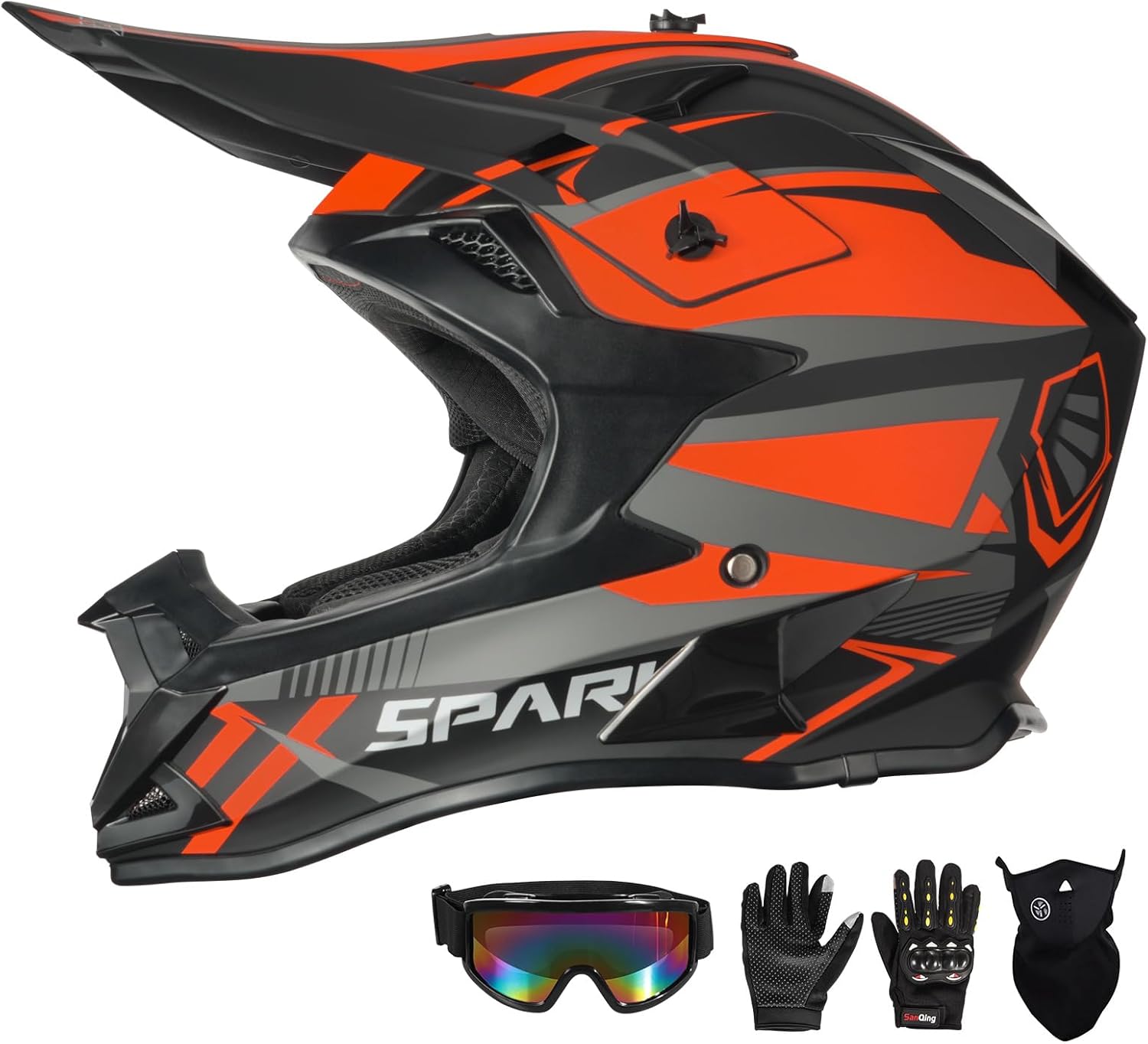 Adult Motocross Helmet ATV Dirt Bike Off-Road Full Face Motorcycle Helmet W/Goggles Gloves & Mask, DOT Approved