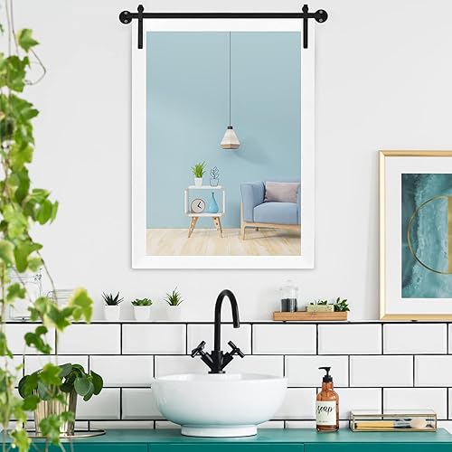 Miniatura 2 de VINGLI Espejo de granja, espejo decorativo de 30 x 22 pulgadas, espejo de baño de granja, espejo rústico para puerta de granero, espejo de pared