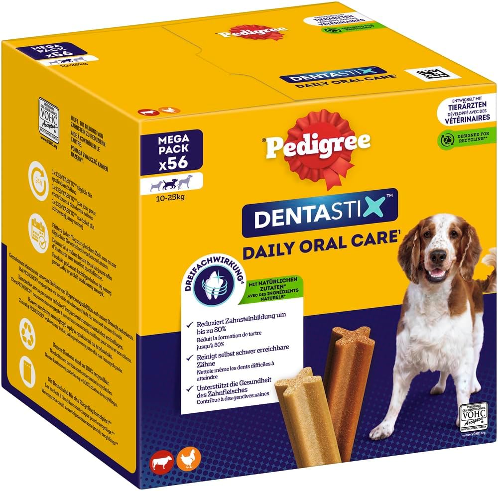 Pedigree DentaStix Daily Oral Care Dental Treat für mittelgroße Hunde – Hundeleckerlis mit Hühner- und Rindfleischgeschmack für jeden Tag – 1 x 56 Stück Pedigree DentaStix Daily Oral Care Dental Treat für mittelgroße Hunde – Hundeleckerlis mit Hühner- und Rindfleischgeschmack für jeden Tag – 1 x 56 Stück