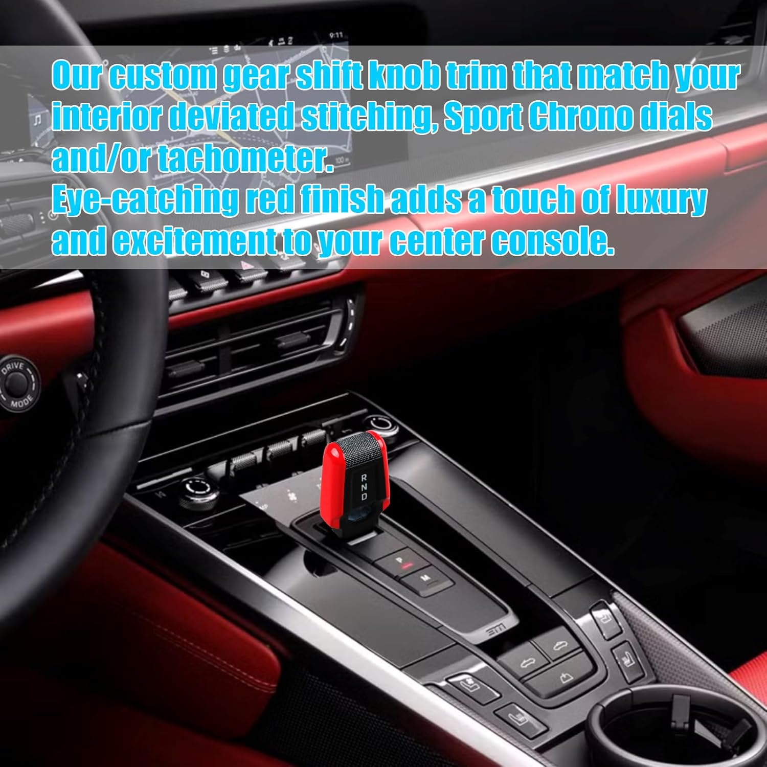 Jaronx Compatible with Porsche Gear Shift Knob Cover 911(992) 2019-2025, Gear Shift Cover Compatible with Porsche Carrera 911 Accessories (Sporty Red)