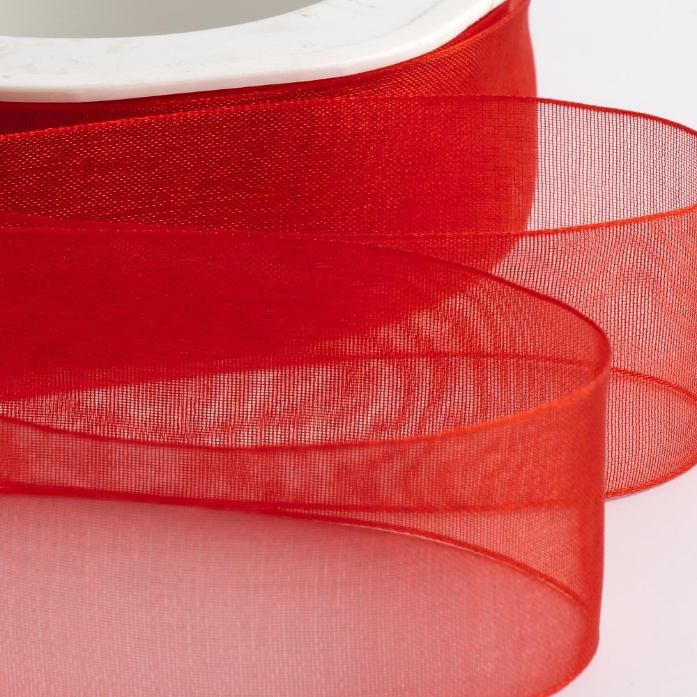 Italian Options Organza Chiffon Ribbon, Sheer Organza Ribbons for Gift Wrapping, Presents, Crafting, Wedding, Flower Bouquets, Birthday, Decorations, Décor, 25mm x 20 Metre Roll, Red