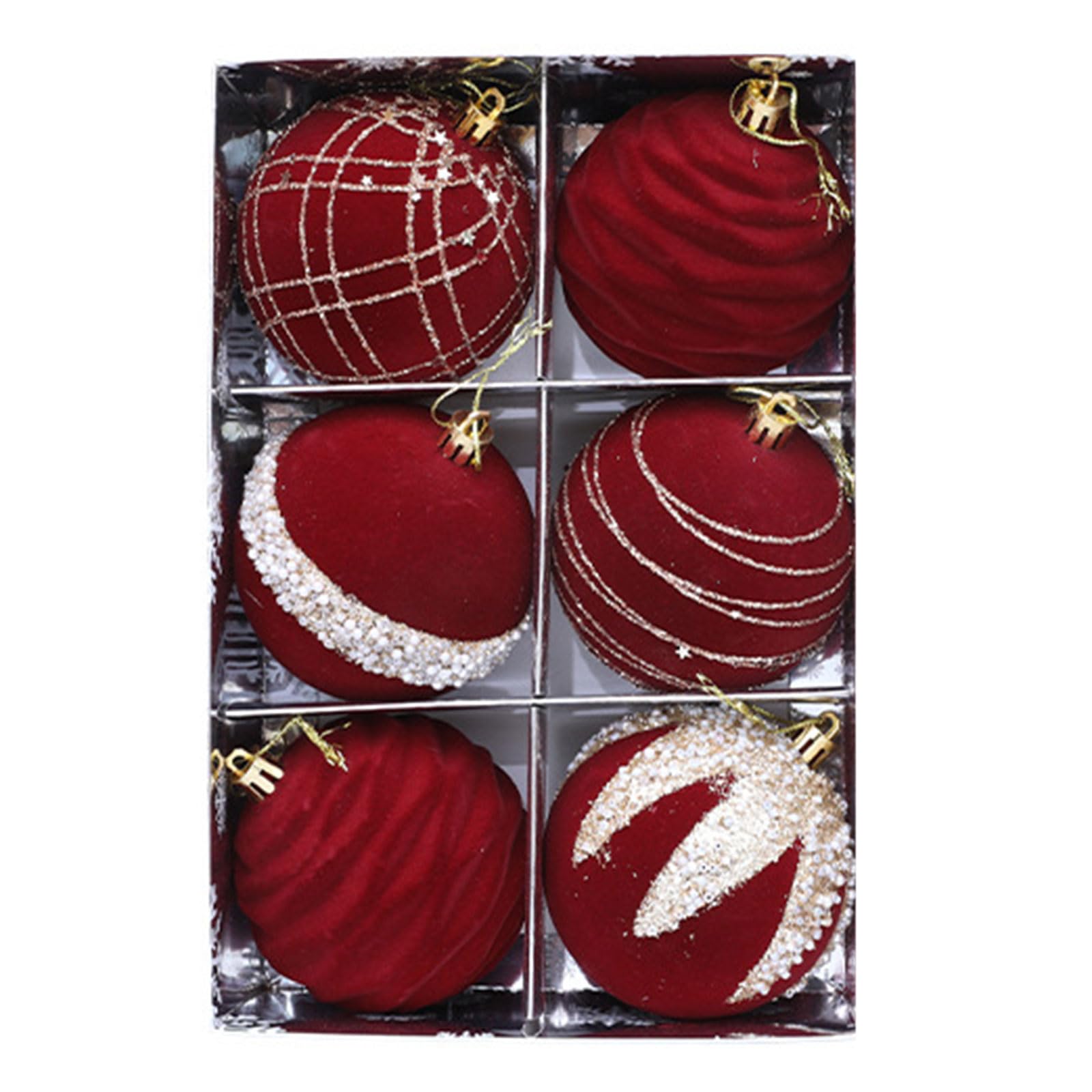 Oxxggkao 6 Piece Festive Flocking Holiday Ornament Collections Holiday Tree Decor for Decorating Trees and Indoor Spaces Christmas Ornament