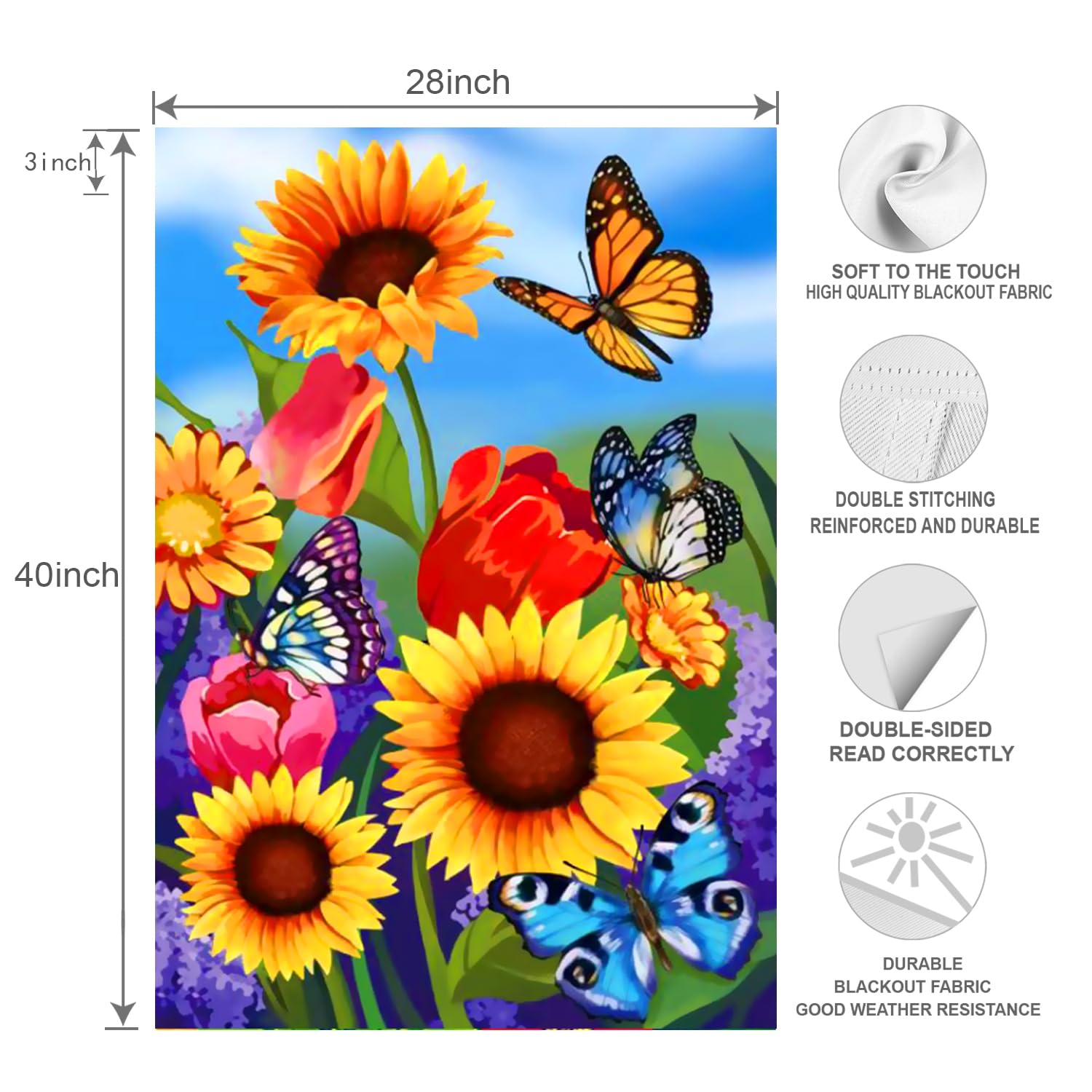 Große Gartenflagge 71x101 Cm – Doppelseitig Mit Schmetterling & Blumen, Wetterfest, Für Mast Mit 7,6 Cm Hülse