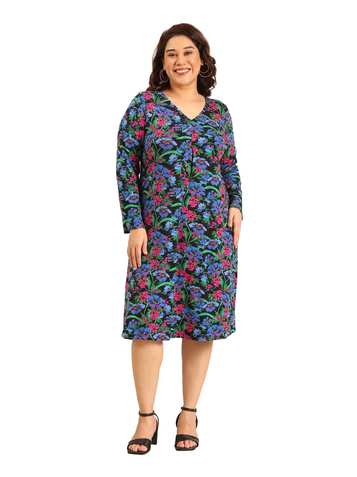 The Pink MoonWomen's Plus Size Multi Floral Printed Dress - (DRS_500_JKFLORAL)