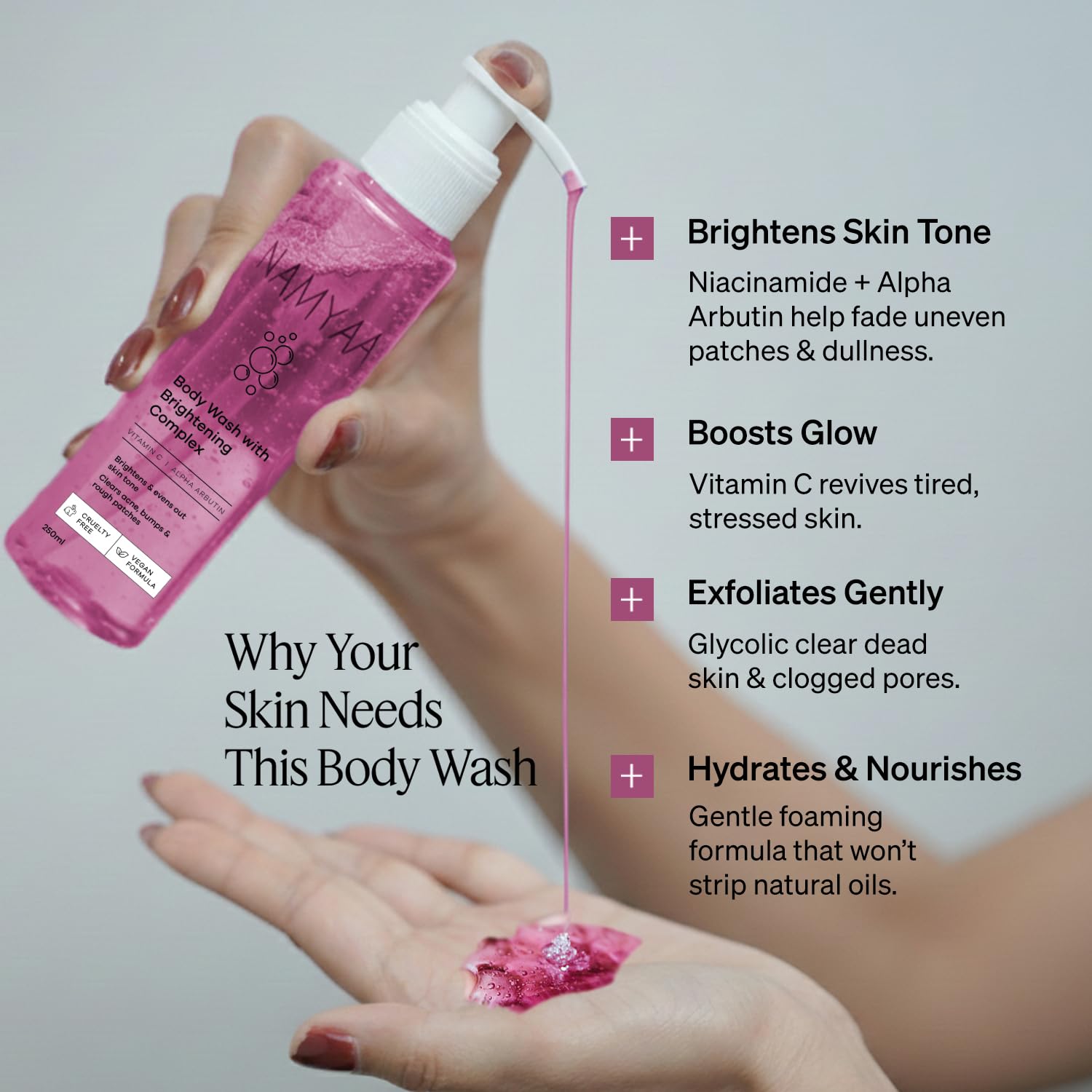 Namyaa Body Wash With Niacinamide Vitamin C Brightening Complex Fades Dark Spots Evens Skin Tone Gentle Daily Shower Gel 250ml Pack Of 1 1
