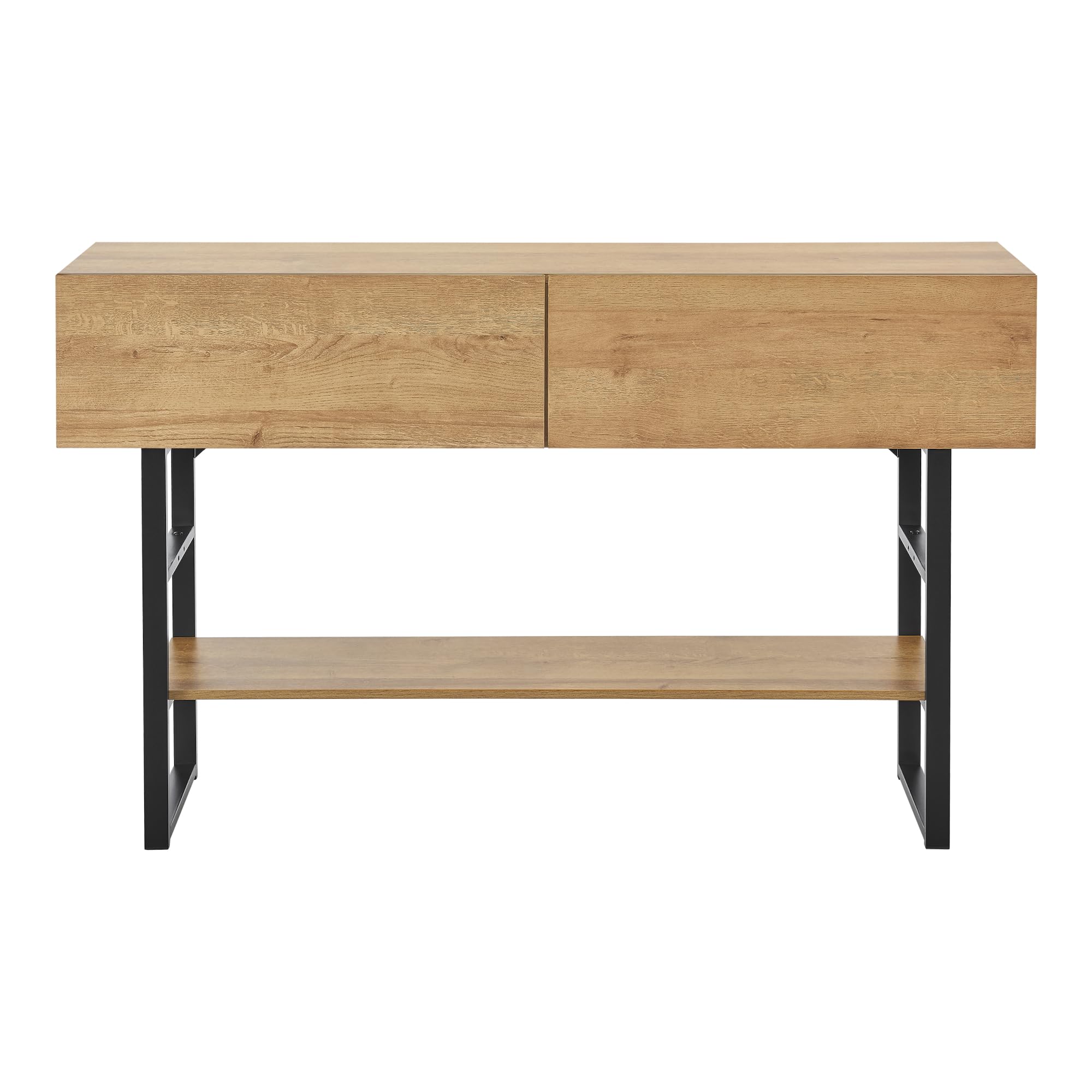 [en.casa] Table Console /d'Appoint Rectangulaire Design Industriel pour Salon Entrée Couloir avec 2 Tiroirs et Surface de Rangement Métal Panneau de Particules 75 x 120 x 30 cm Noir Effet Chêne