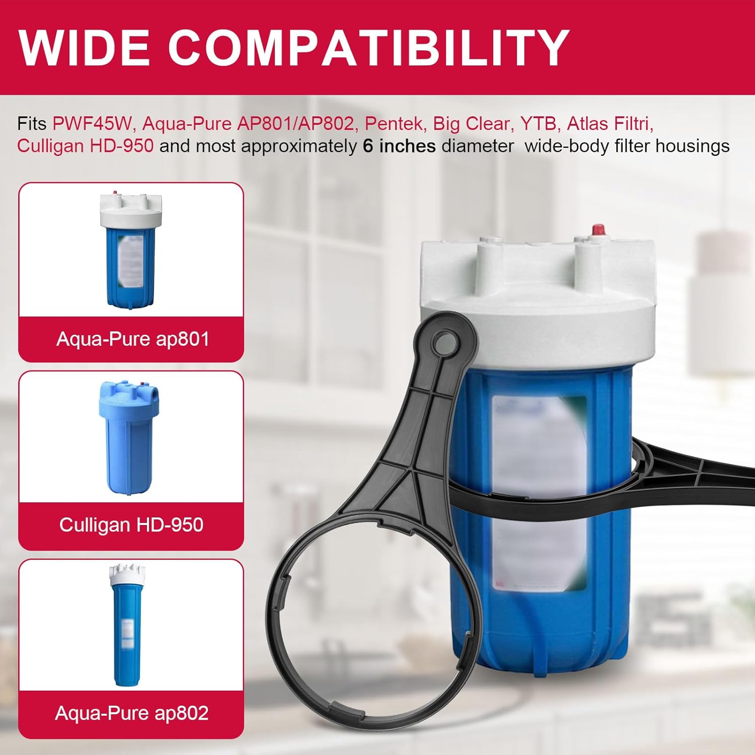 Water Filter Housing Wrench Compatible with Culligan HD-950, PWF45W, Aqua-Pure AP801 AP802, Pentek, Big Clear, YTB, Atlas Filtri and Most Filter Housings Which Accept 4.5'' Width Filter Cartridges