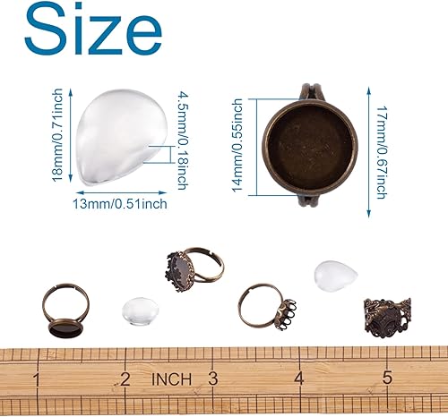 Miniatura 3 de 40 anillos de bronce antiguo, anillos de latón ajustables, anillos retro en blanco con ranuras, 40 cabujones de vidrio para mujeres, manualidades de