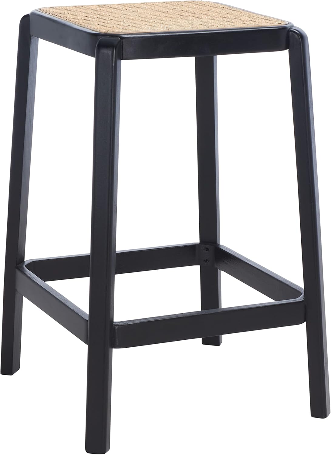 Black Beech Wood and Cane Backless Counter Stool