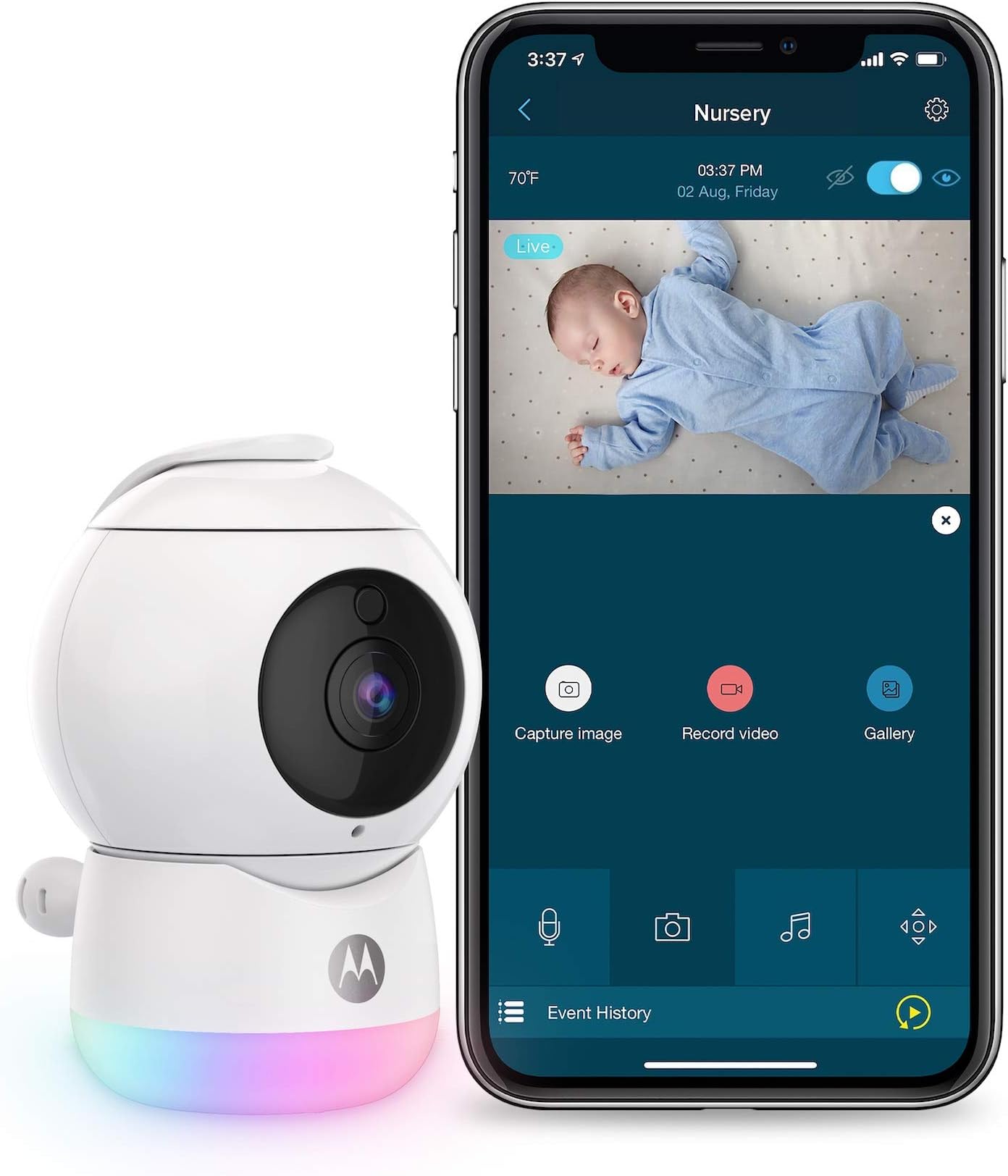 motorolaPeekaboo Video Baby, Elderly, Pet Monitor with Night Light - Portable Camera with Two-Way Audio - 1080p, Wide Angle View, Night Vision - Remote Pan Scan, Digital Zoom, Tilt