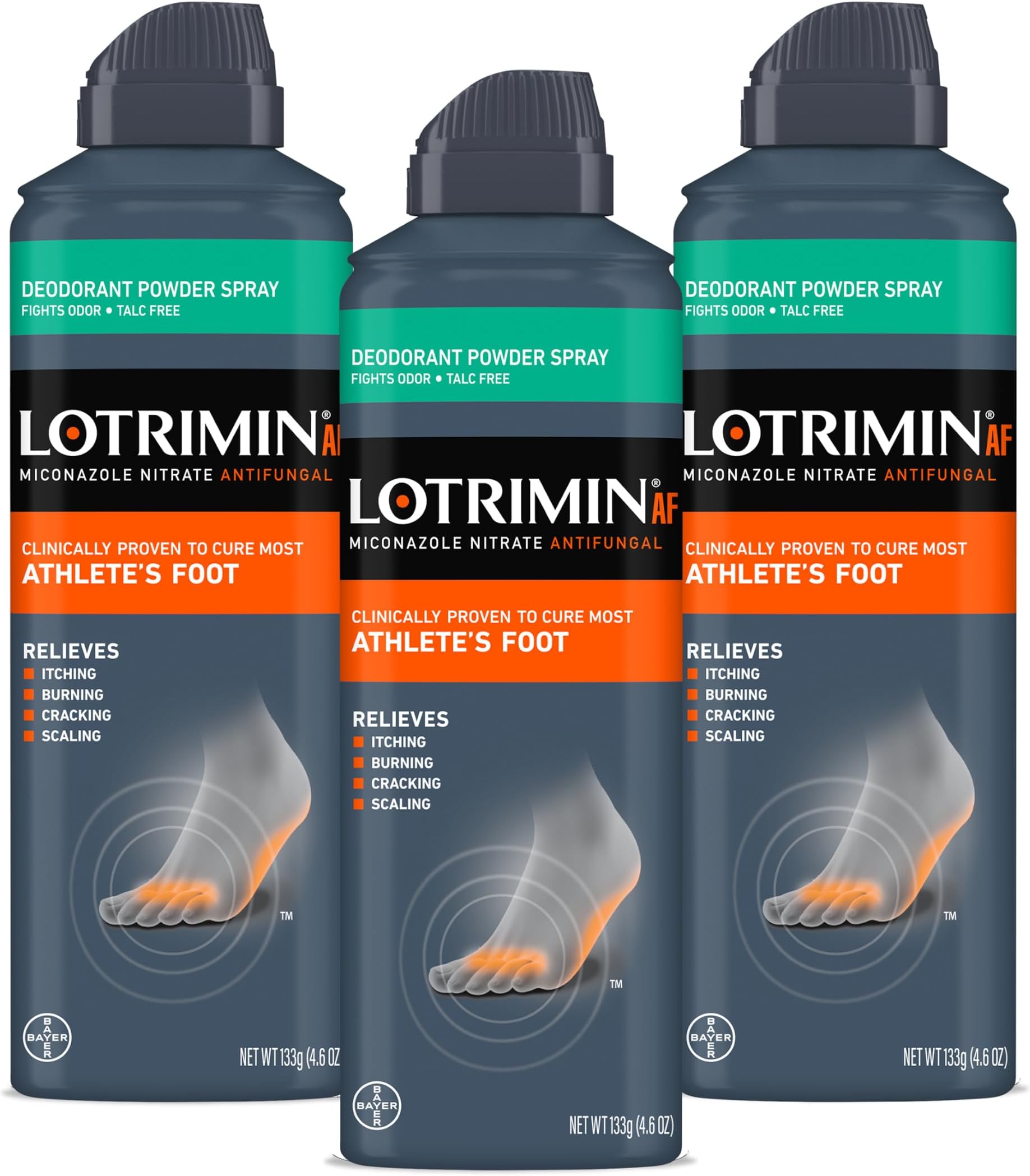 Lotrimin Medicated Deodorant Powder Spray with Miconazole Nitrate 2%, 4.6 oz (Pack of 3)