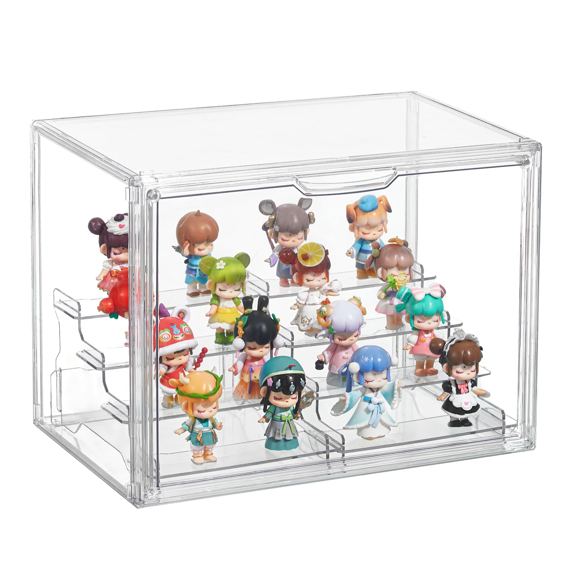 Vitrine en acrylique avec 2 supports de présentation pour figurines avec porte magnétique pour objets de collection, mini figurines Popmart en acrylique