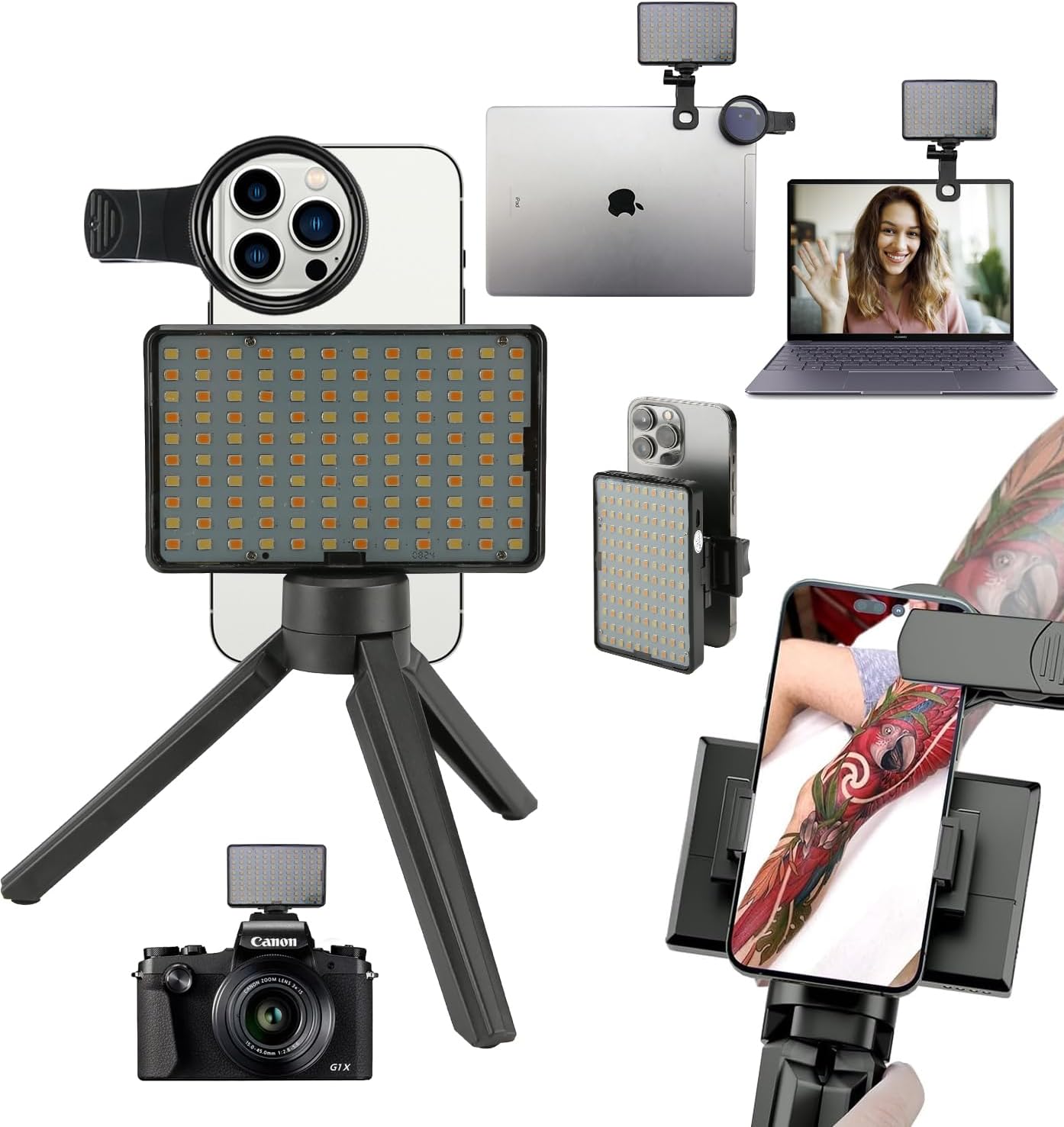 Tattoo Equipment and Supplies,Tattoo Continuous-Output-Lighting Fill Light for Tattoo Artist Gifts,Tattoo Accessories with Front & Back Clip,Tattoo Light with Stand Photography Lighting