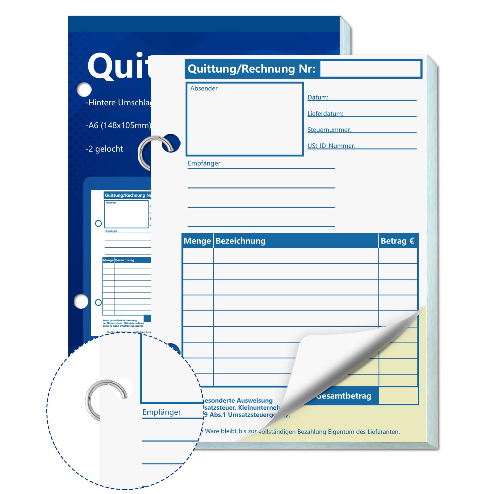 Small Business Receipt Pads - A6 Landscape Size - 2 X 40 Sheets - Numbered & Micro-Perforated Receipt Pads - Carbonless - White (Pack Of 10 - View #6