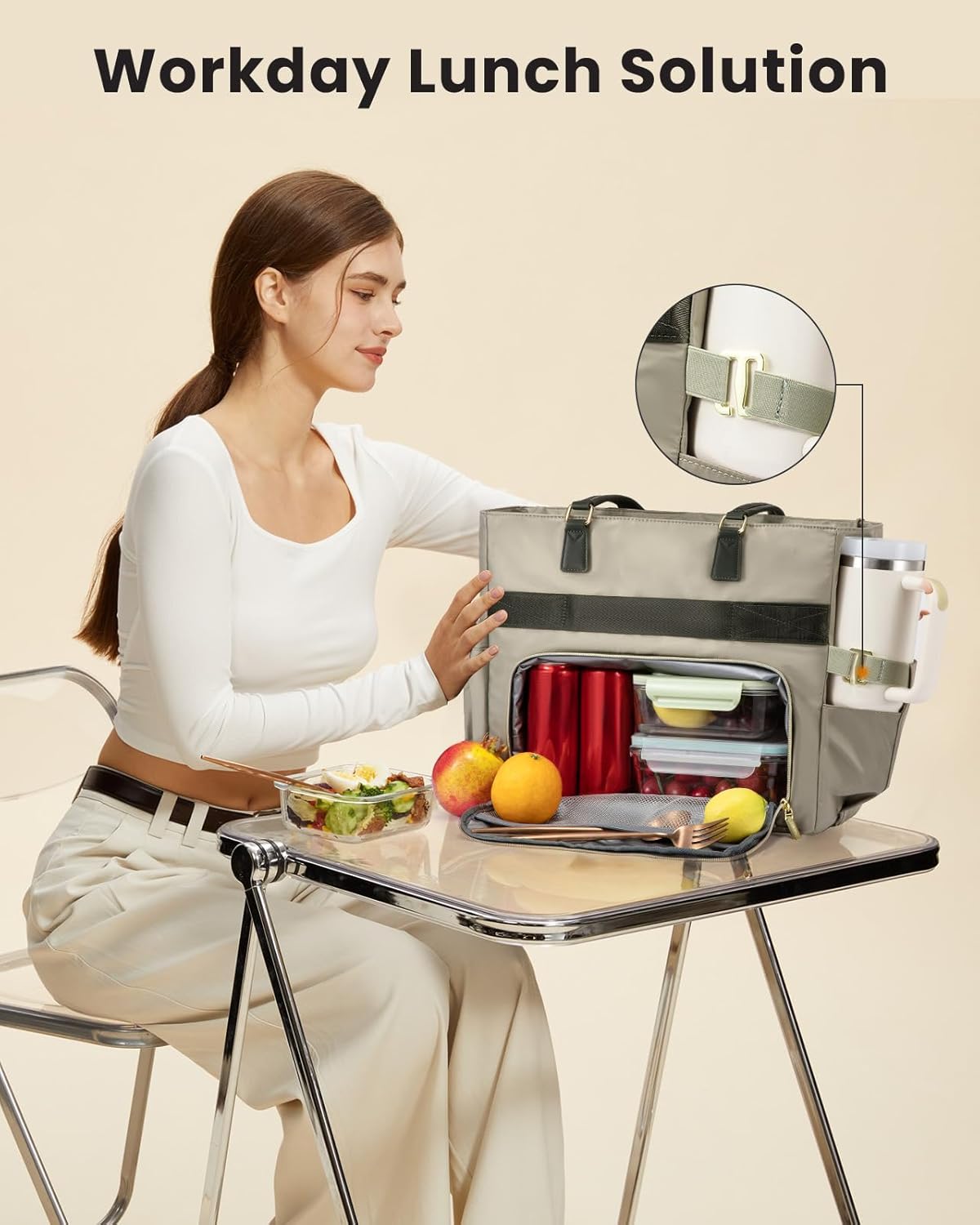 LOVEVOOK Lunch Tote Bag for Women, Work Bag with Insulated Lunch Compartment Laptop Bag Large Lunch Bag for Teacher, Daily - Image 2