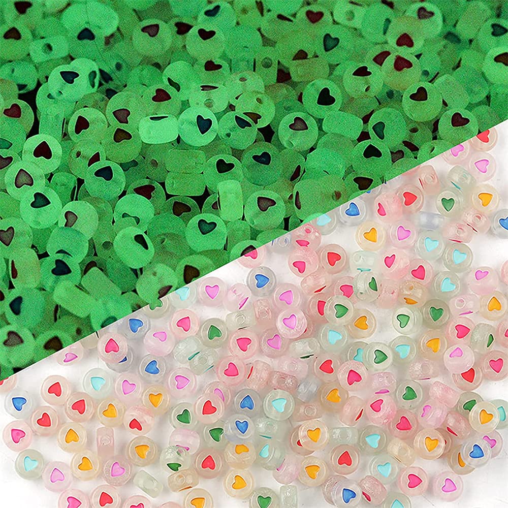 ELECDON Luminous Beads, 100 Pcs Luminous Beads, Acrylic Heart Beads Flat Beads Glow in The Dark Beads Colorful DIY Print Beads for Bracelets Necklace Jewelry Making Supplies
