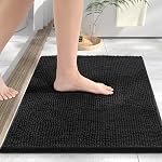 HITSLAM Chenille Mat de bain, Mat de salle de bains non glissante, Mats de bain Super Absorbant pour salle de bain , Rug de bain à sec rapide , Rugs lavables en machine pour douche et tub planchers , Ultra Doucement sur les pieds, 80x50cm, gris