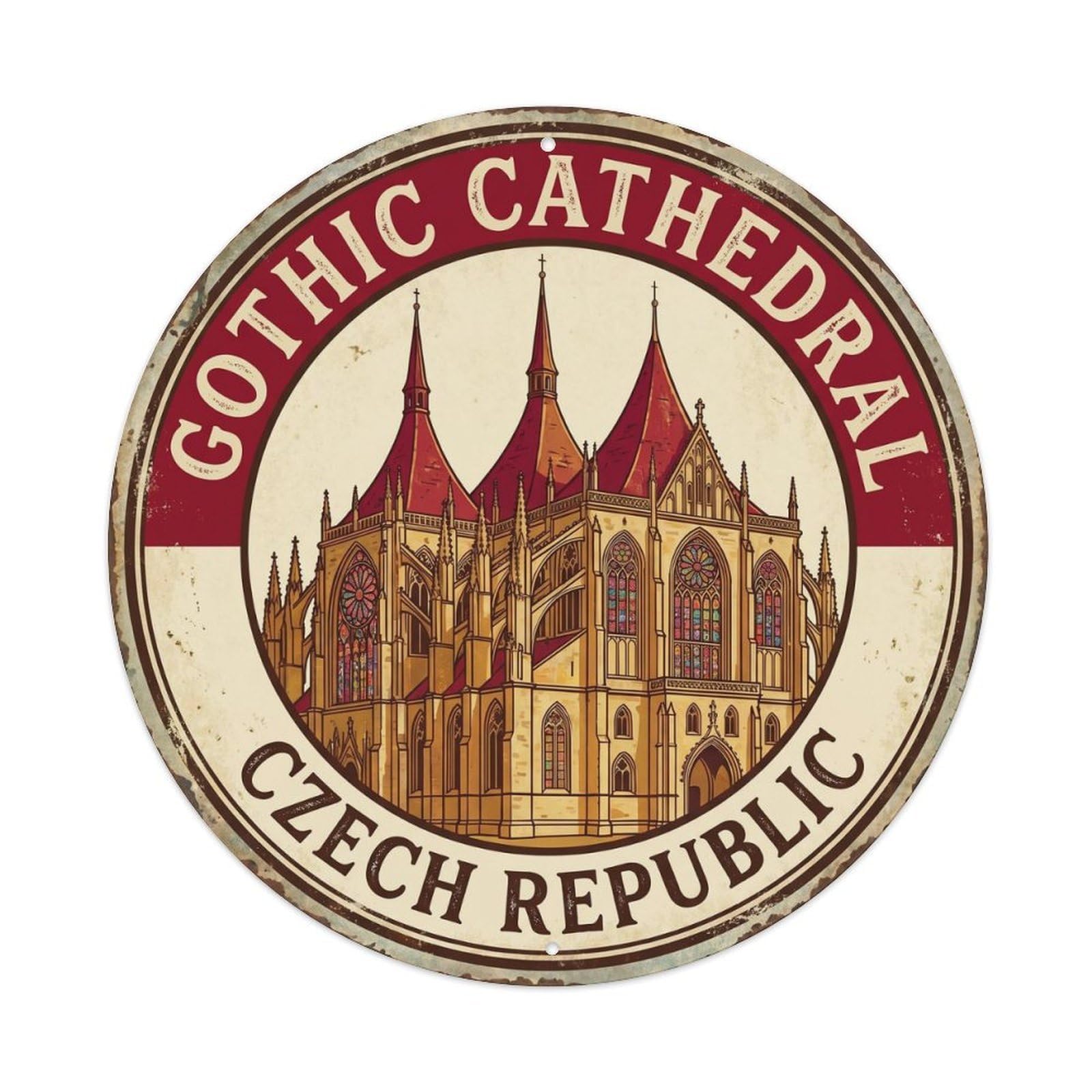 Vintage Travel Gothic Cathedral Czech Metal Tin Sign