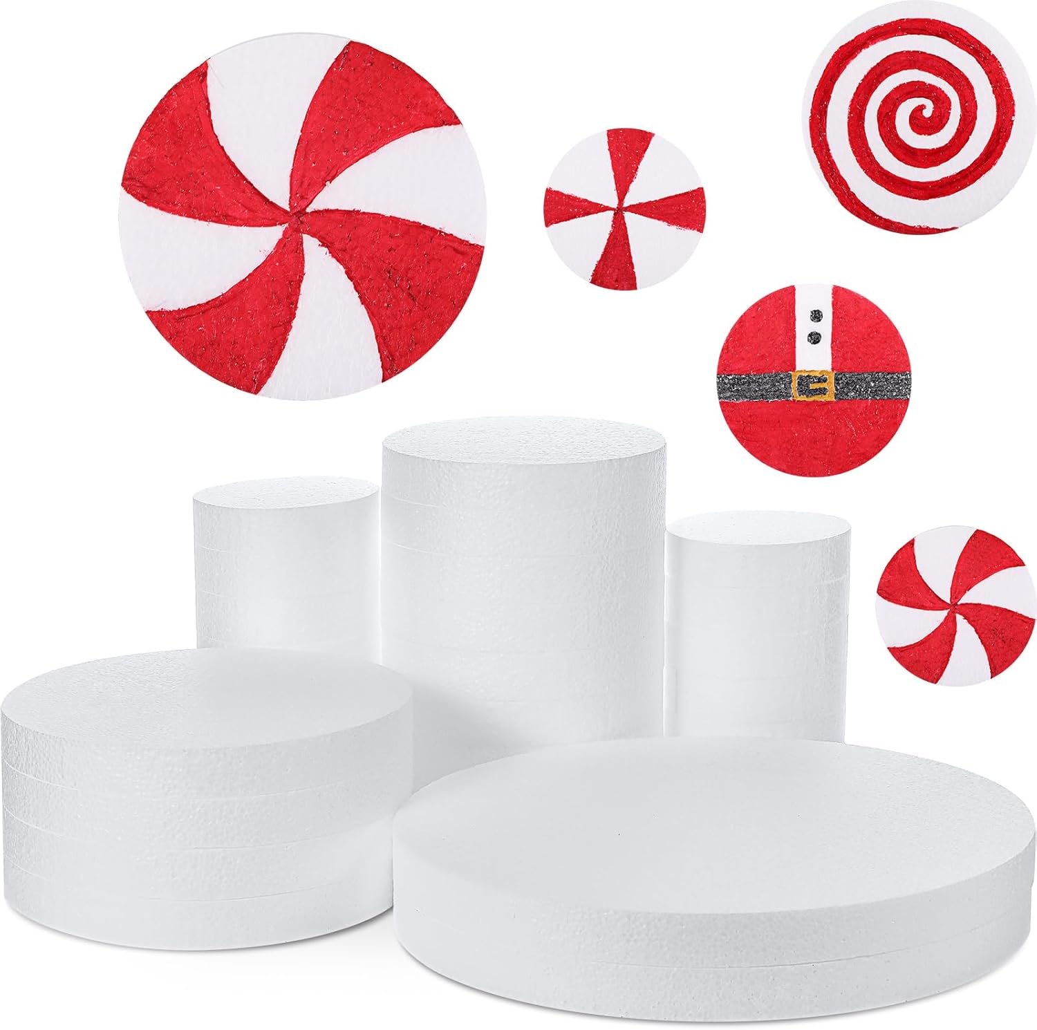 Marsui 26 Pcs Round Foam Circles for Crafts Fake Cake White Discs for DIY Projects 4/6/8/12'' Diameter 1'' Thick Round Foam Disk Craft for Christmas Halloween Cake Sculpture Modeling Decor