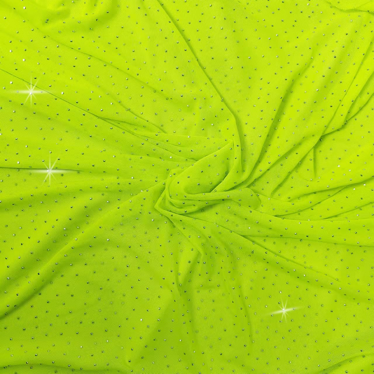 58" Wide Luxury All Over AB Rhinestones on 4 Way Stretch Knit Prints Mesh Fabric by The Yard(White,5Yard)
