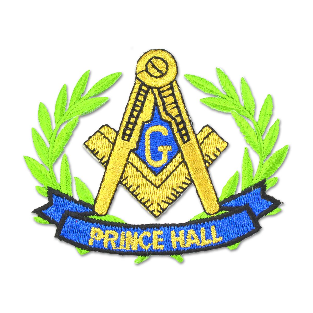 Prince Hall Wreathed Square & Compass Embroidered Masonic Patch - 3" Wide
