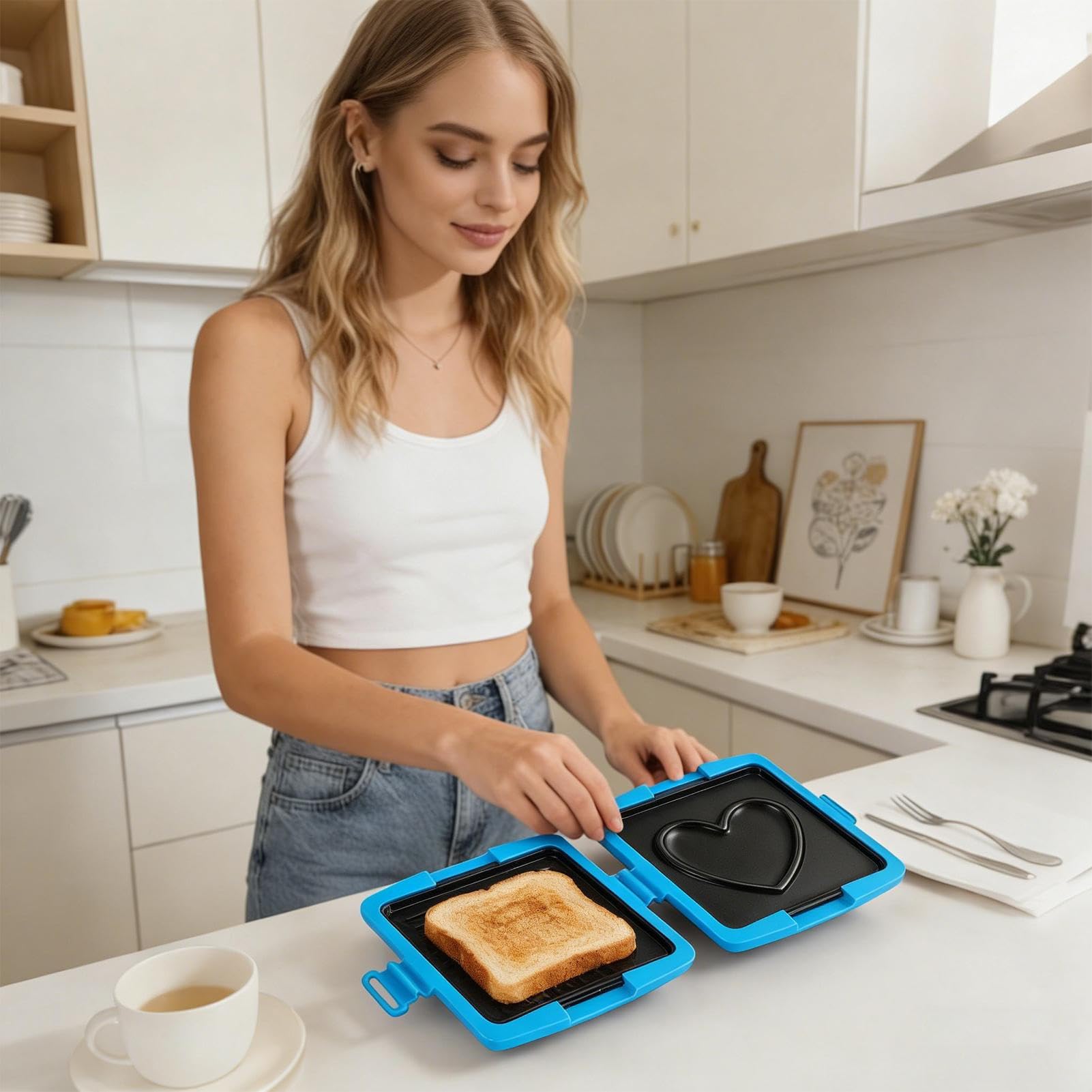 Generisch Machine à sandwich pour micro-ondes, moule de cuisson léger, pour femmes, hommes, adolescents, adultes, bureau, appartement, cuisine, restaurant