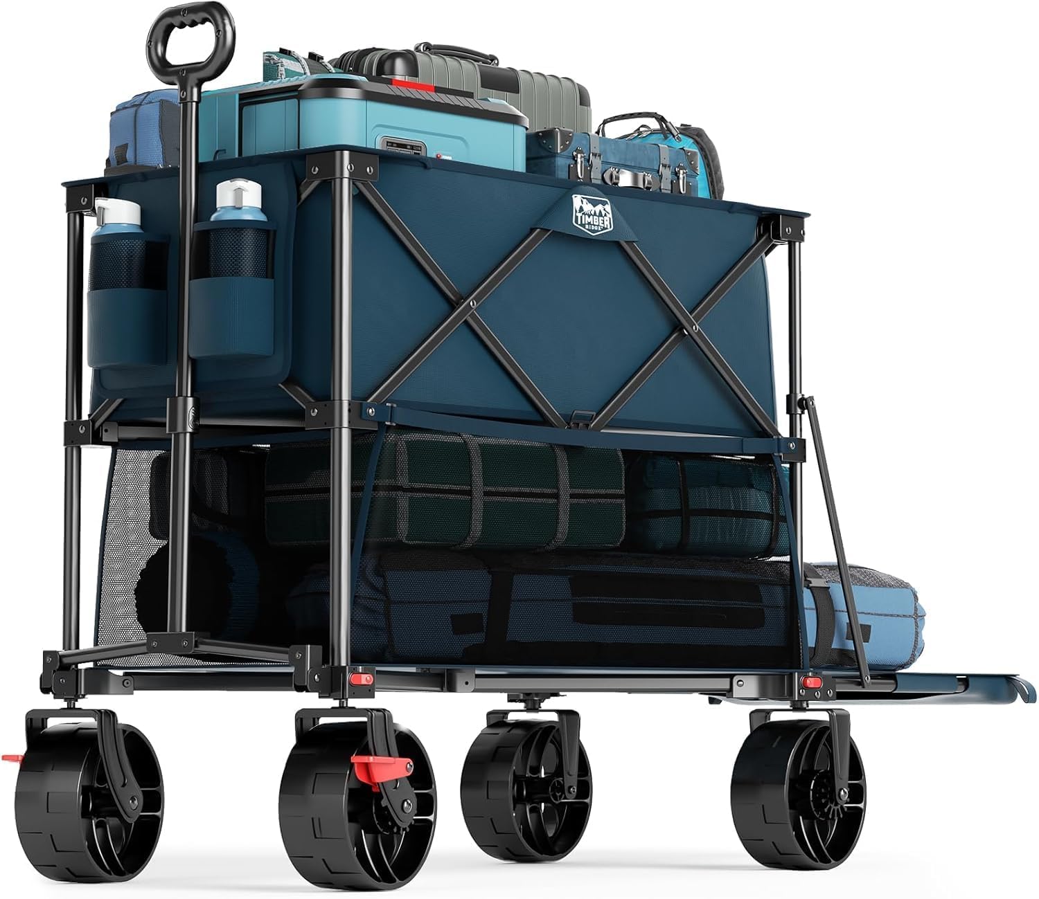TIMBER RIDGE 400L Large Capacity Folding Double Decker Wagon with Brakes, 54" Extra Long Extender Wagon Cart, 450lbs Heavy Duty Collapsible Cart, All-Terrain Big Wheels for Camping, Sports, Shopping