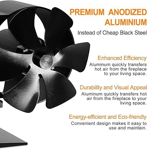 Miniatura 7 de fanverk Ventilador de estufa de leña alimentado por calor de 12 aspas para leñaquemador de troncoschimenea, mejor circulación de calor eficiente