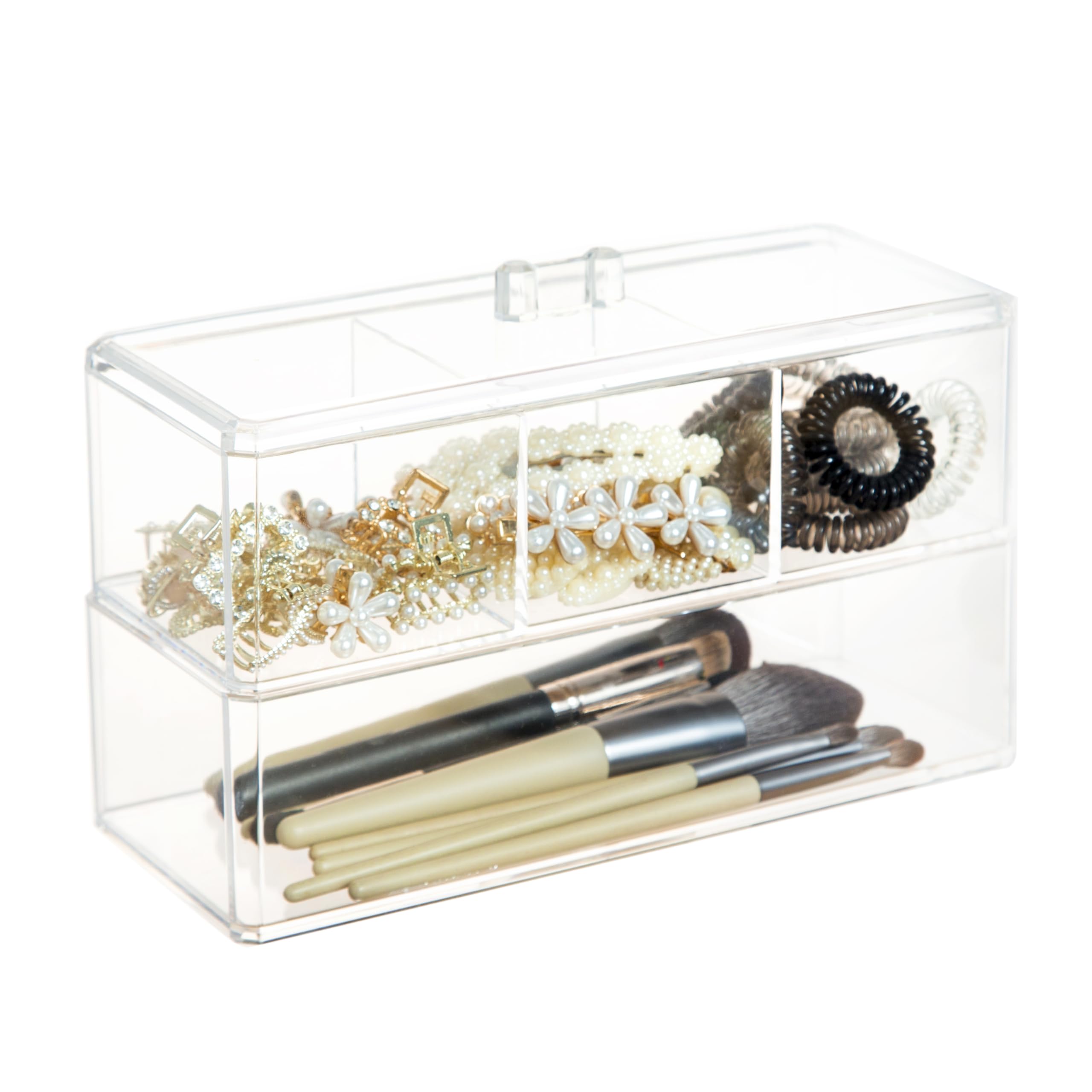 Organizador de accesorios para el cabello de 2 capas para niñas, organizador acrílico para diadema, lazos, pinza para el cabello, organización de hisopos de algodón, soporte para clip para el