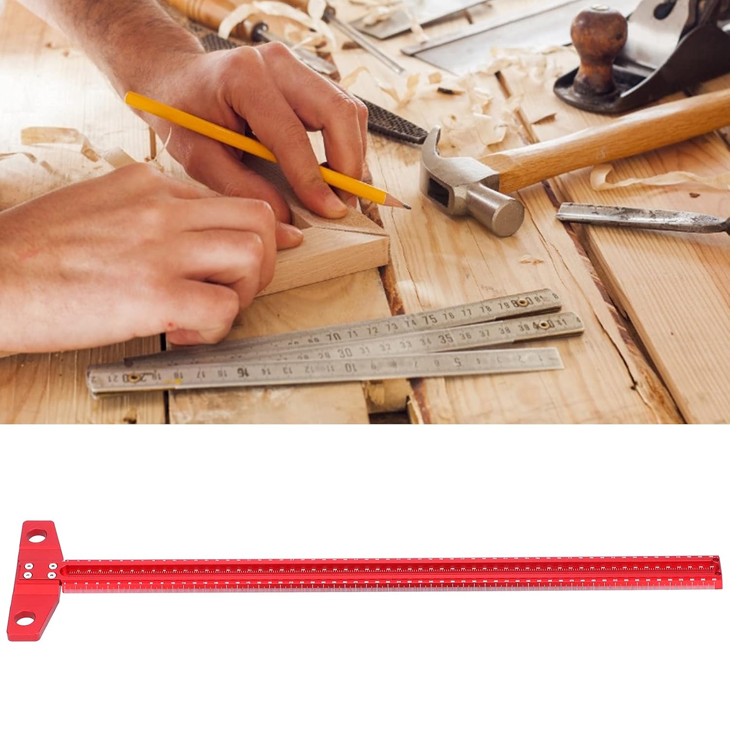 Hilitand Aluminum Alloy T Ruler, 600mm, Construction Ruler with Right Angle Handle, Accurate and, for Carpentry and DIY Woodworking