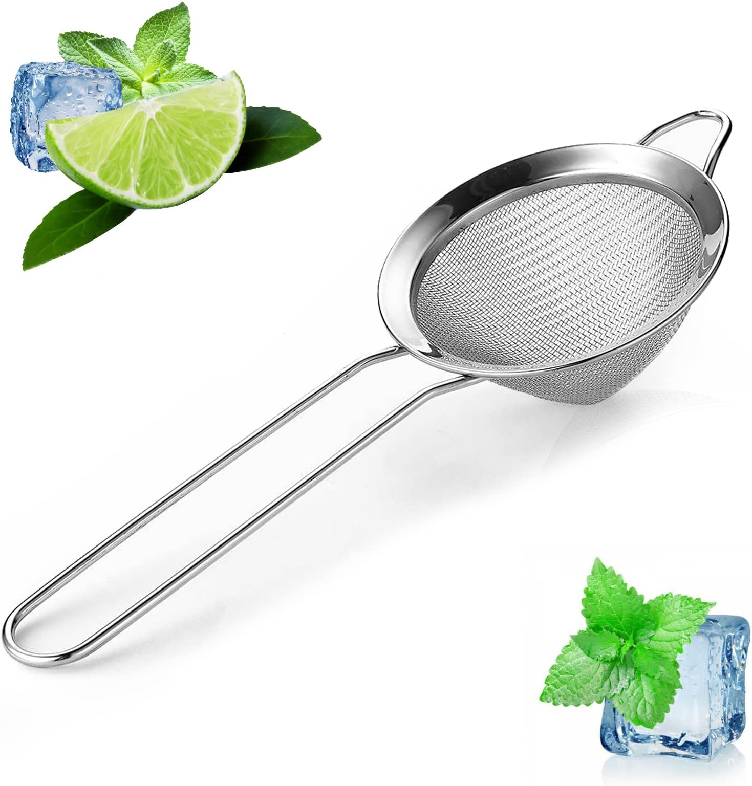 Mesh Cocktail Strainer - 9 Inches Mini Mesh Strainer with Handle, Durable and Lightweight Stainless Steel, Easy to Use and Clean, Dishwasher Safe, Good as Coffee Dripper and Baking Sifter