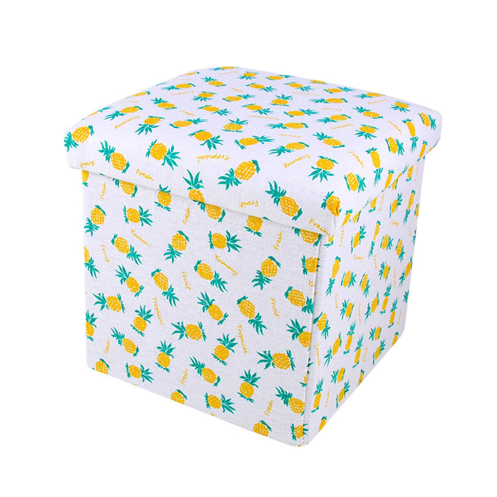 Tabouret de rangement en lin carré blanc 30cm pour salon
