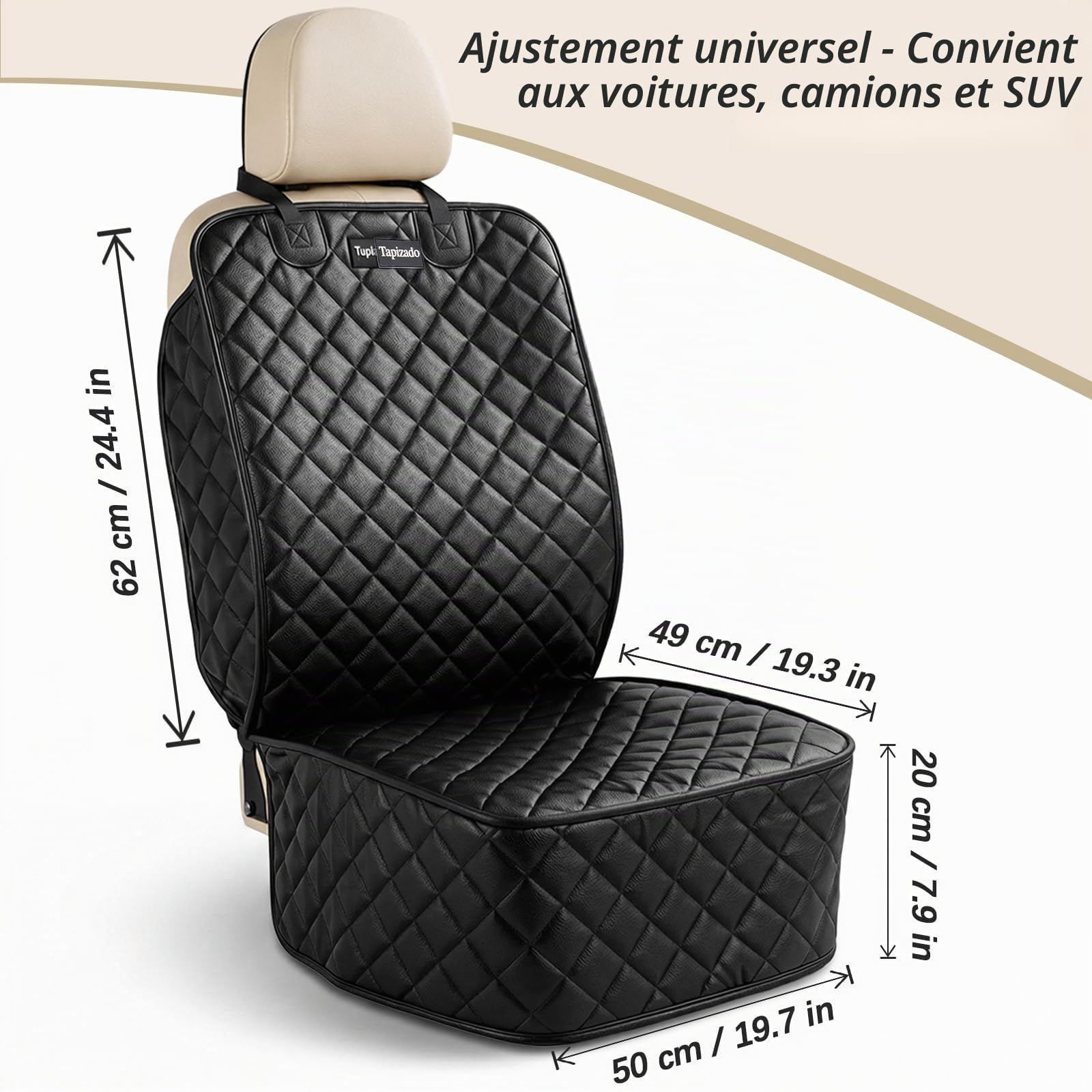 Housse de siège avant en cuir PU pour voiture, protection complète pour siège de voiture pour chien avec rabats latéraux, imperméable, antidérapante, résistante aux rayures, pour siège unique