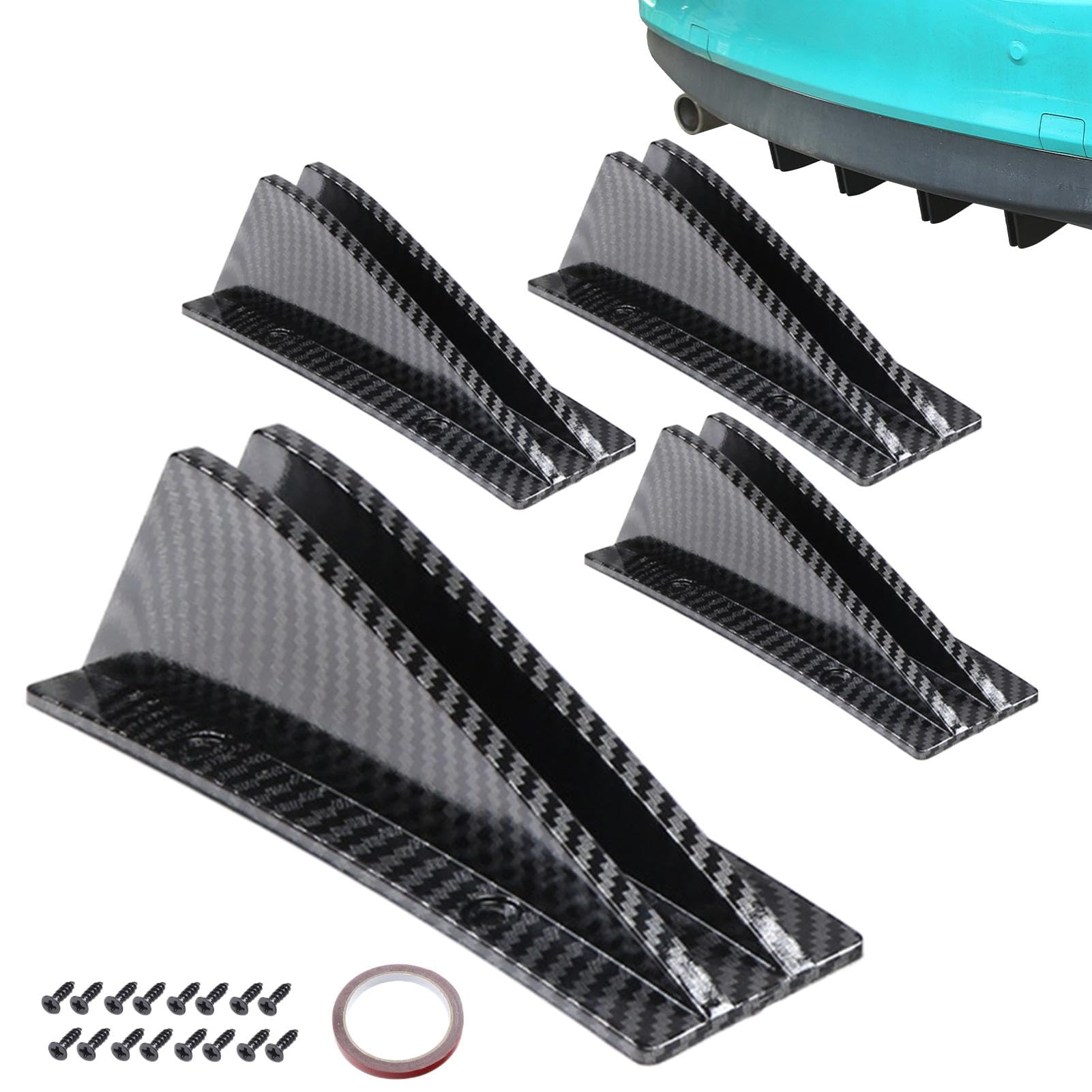 Diffusore Paraurti Posteriore In Carbonio - 4 Pezzi Per Auto, Design A Pinna Di Squalo