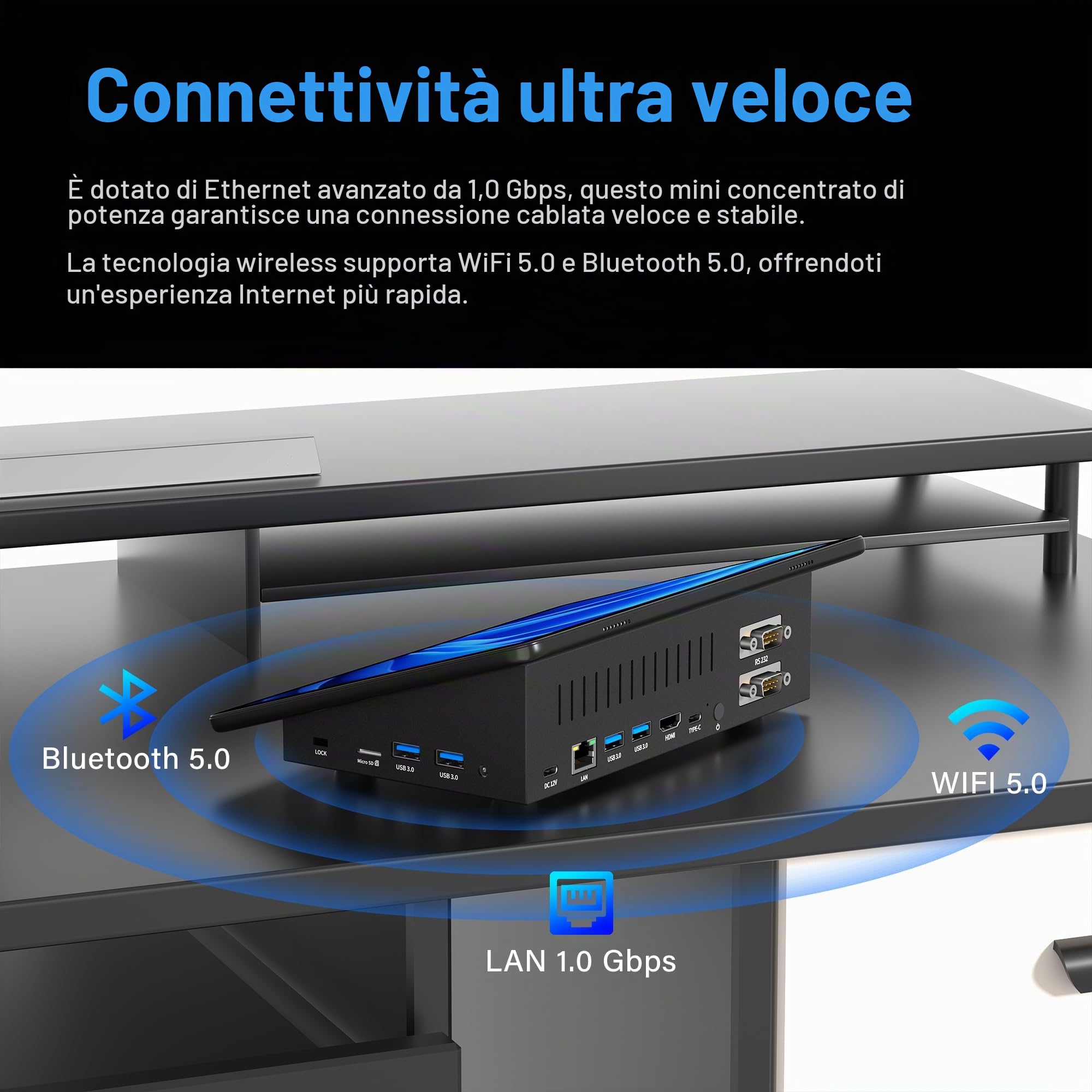 Computer Mini PC Mini Desktop PC Win 11 N5095, 8GB RAM, 128GB eMMC, Touchscreen PC-mini da 11,6 Pollici, 4K Doppia Uscita Display HDMI 2,0 Type-C3.1, WiFi5.0, BT5,0, Doppio RS232
