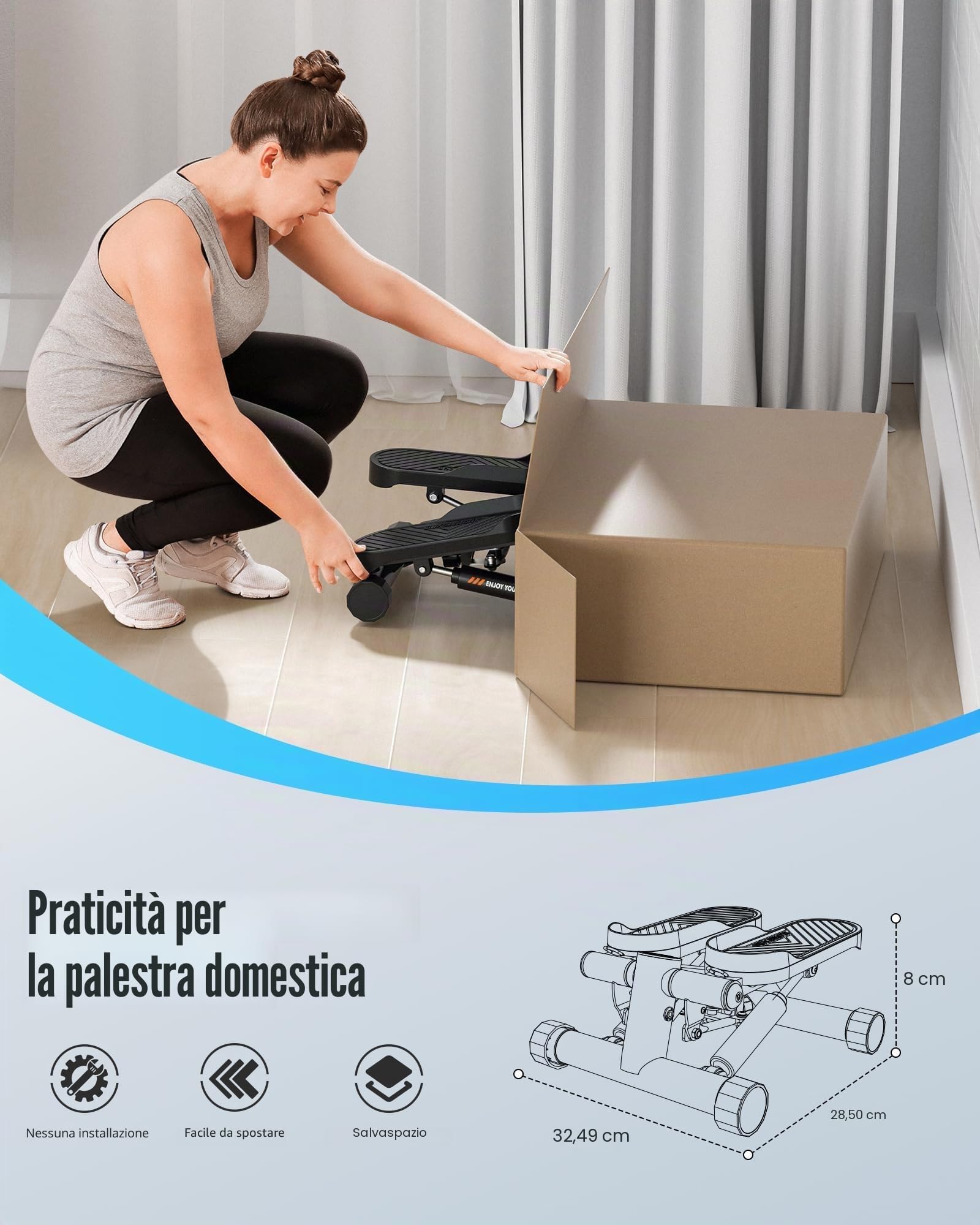 Sportsroyals Stepper Fitness 3in1 | Mini Stepper Fitness Casa con Bande di Resistenza + Monitor LCD, 150 kg
