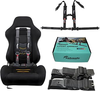 4 Point Harness with Ez-Buckle and Padding, 2 Inch Padding with Sternum Strap Fits all Side by Sides, UTV, 4x4, Go Cart, Buggy (Black)