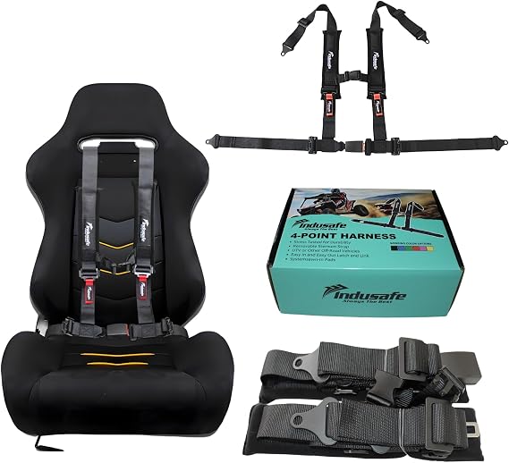 4 Point Harness with Ez-Buckle and Padding, 2 Inch Padding with Sternum Strap Fits all Side by Sides, UTV, 4x4, Go Cart, Buggy (Black)