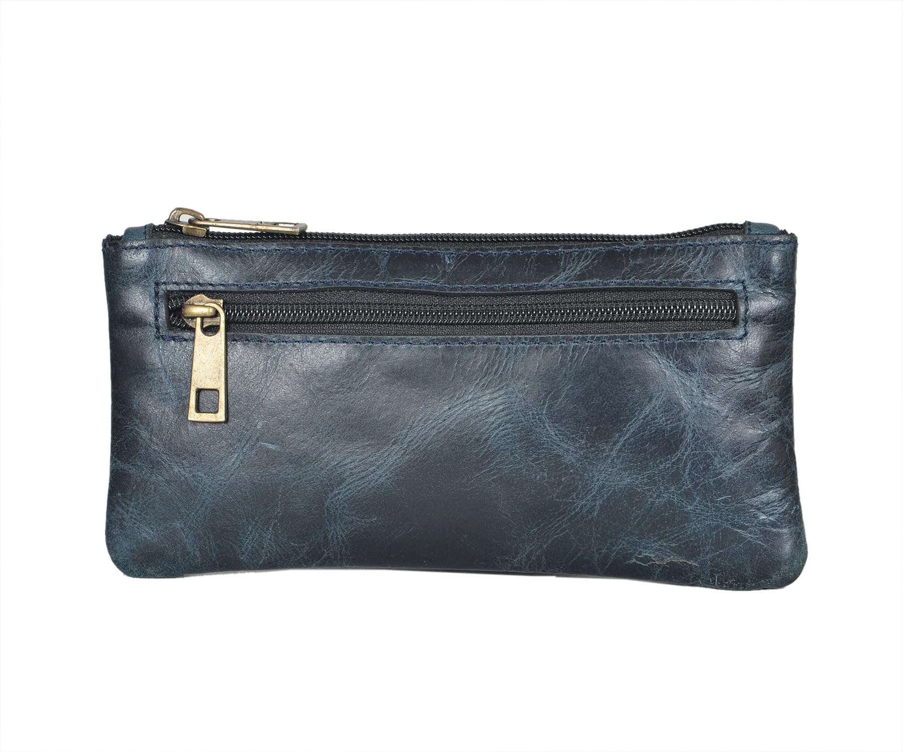 Vintage Leather Pencil Case Pouch, Pen Pouch for Work &amp; University, for Men,Women/Leather Pencil Cases for Adults Perfect for Office/Tool Pouch Zipper Bag, Small Tool Bag (Blue)