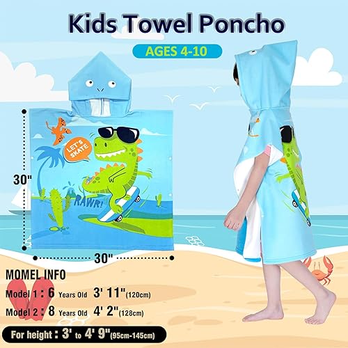 Miniatura 10 de growell Toallas de playa con capucha para niños  Toalla de baño para niños y niñas de 4 a 10 años, toallas de piscina para niños, de secado rápido,