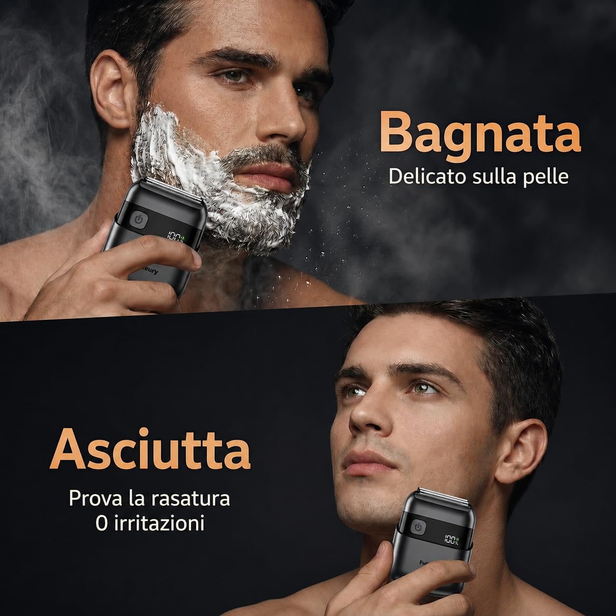 Mini Rasoio Elettrico Uomo Portatile, Rasoio da Barba e Viso Senza Fili IPX7 Impermeabile con Display LED, Ricarica Rapida USB-C, Lame di Precisione e Tecnologia Micro-Pettine per Viaggi e Casa