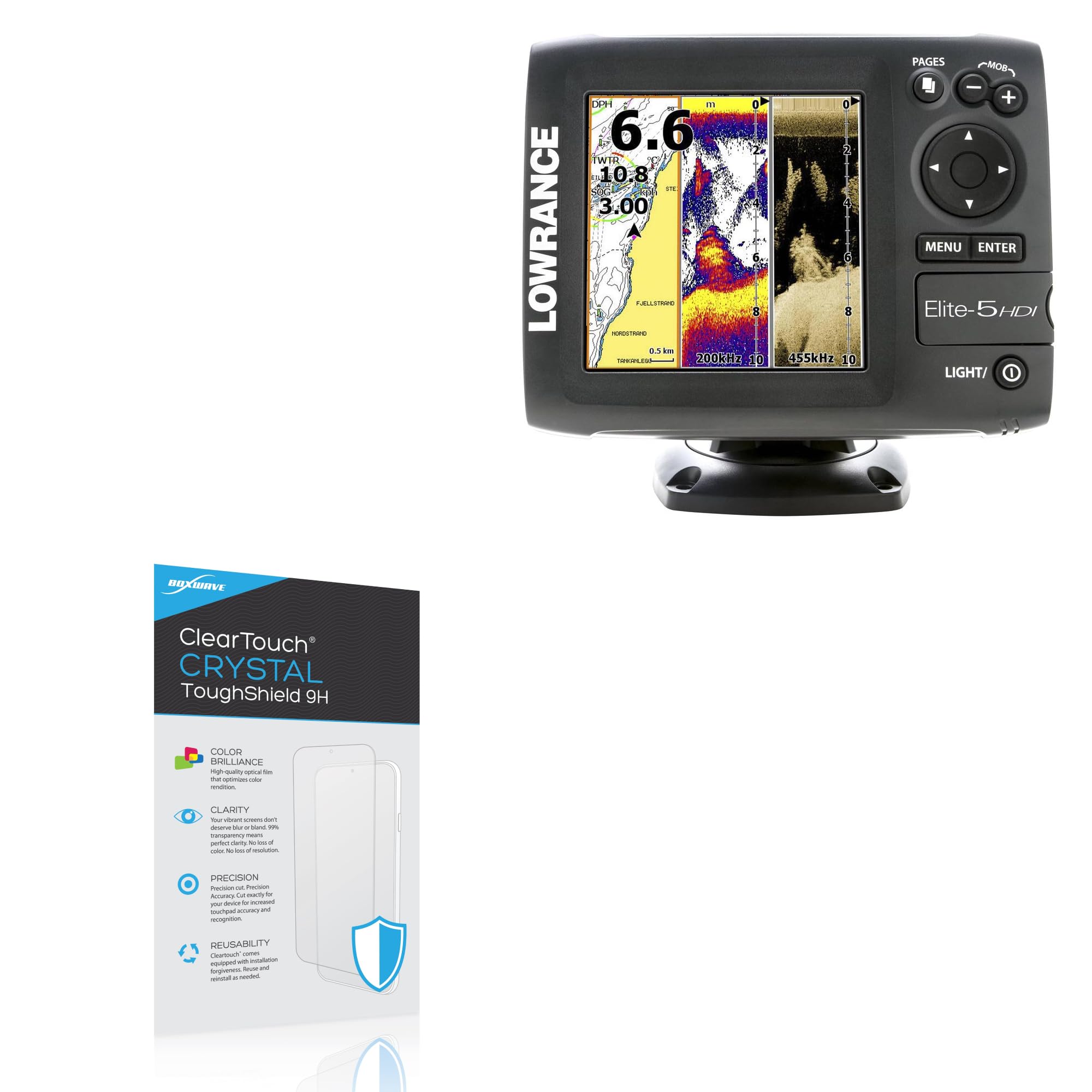 BoxWave Screen Protector Compatible with Lowrance Elite-5 HDI - ClearTouch Crystal ToughShield 9H (2-Pack), Clear 9H Tough Flexible Film Screen Protector