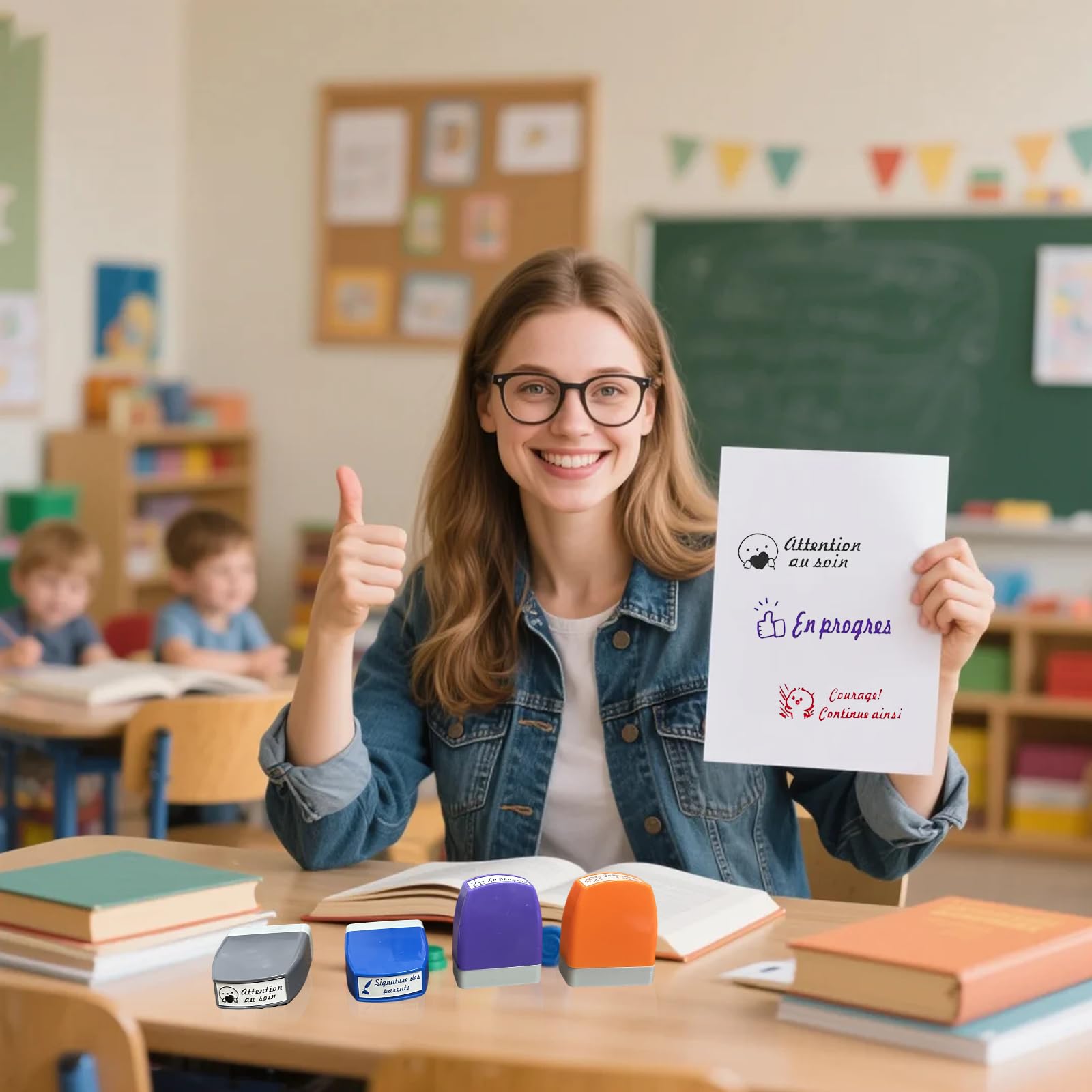 JIANTA Lot de 6 tampons en caoutchouc auto-encreurs pour enseignant | tampon de récompense personnalisé pour enseignant, fournitures rechargeables pour commentaires sur les devoirs JIANTA Lot de 6 tampons en caoutchouc auto-encreurs pour enseignant | tampon de récompense personnalisé pour enseignant, fournitures rechargeables pour commentaires sur les devoirs